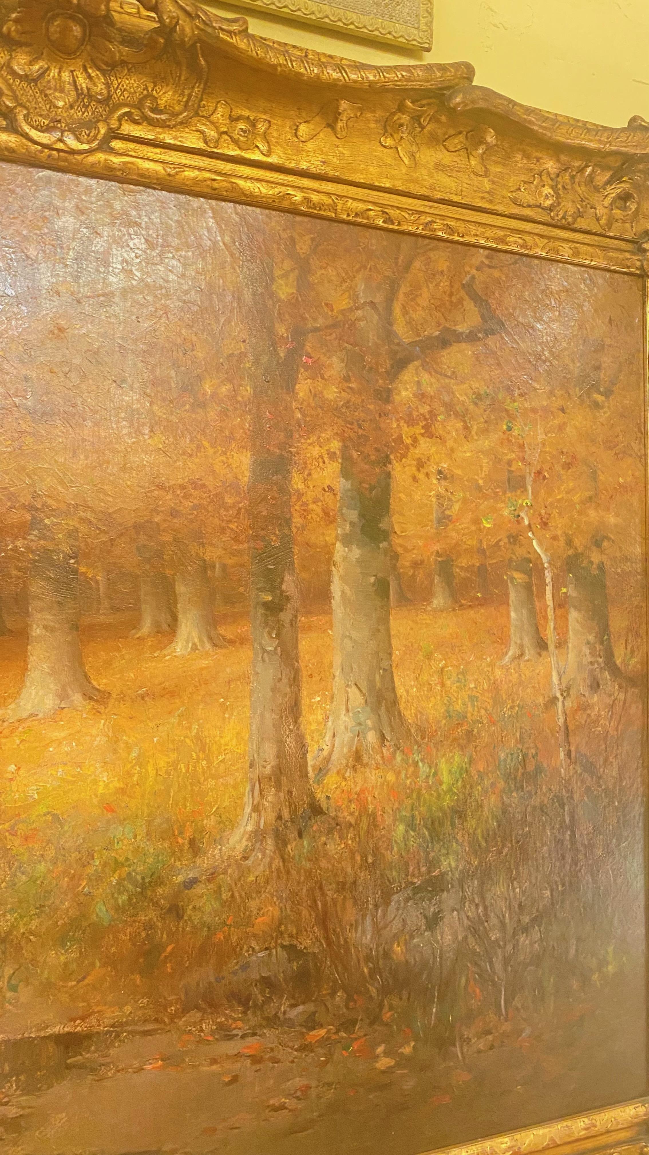 20th Century Large Beech Trees Landscape Painting by American Artist John Elwood Bundy, 1910