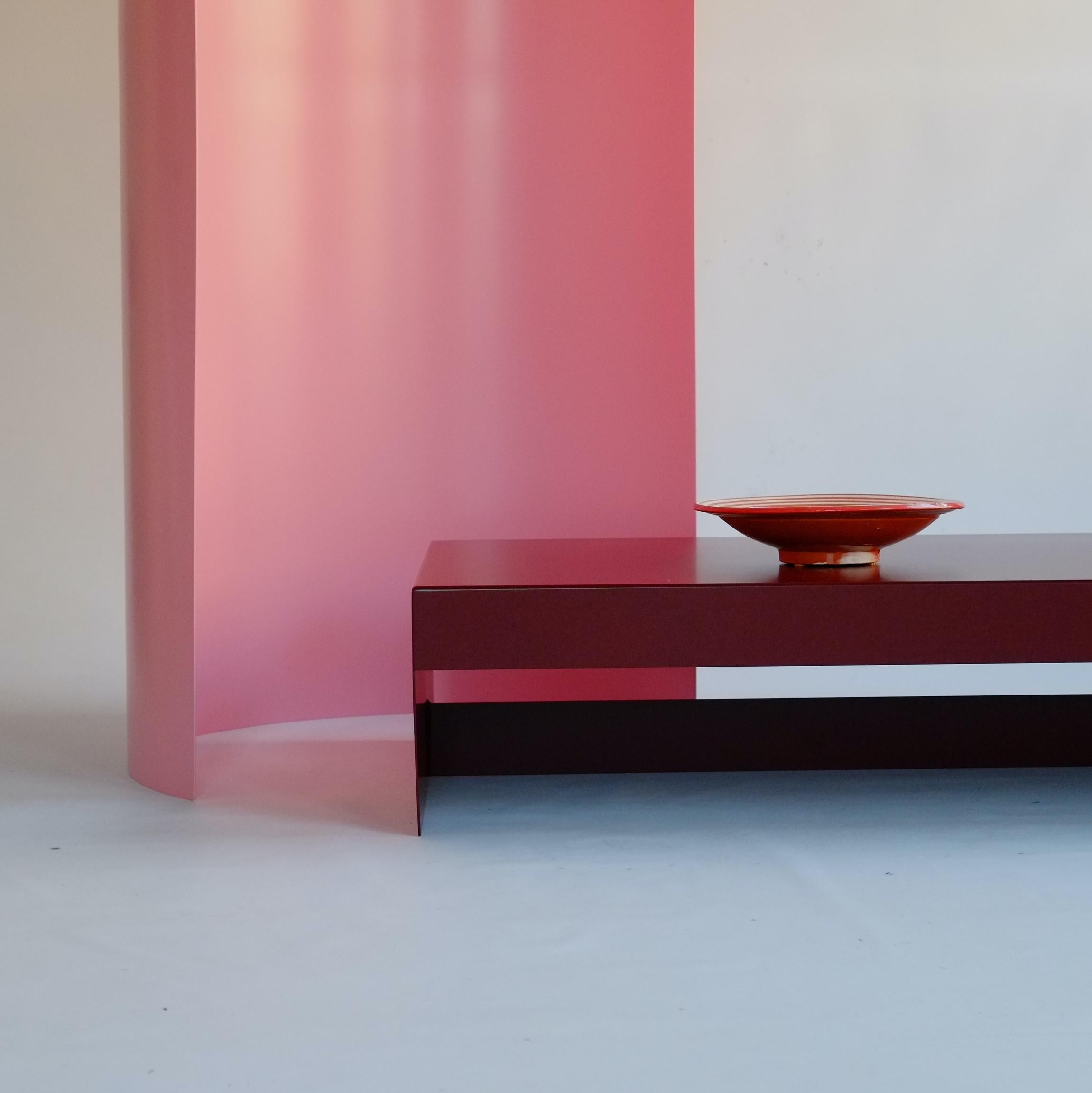 The Single Form coffee table is an elemental design with a focus on form and function. Made in powder-coated aluminium, the Single Form coffee table looks heavy and solid but is fairly light to lift. The Single Form Coffee Table is sustainable as