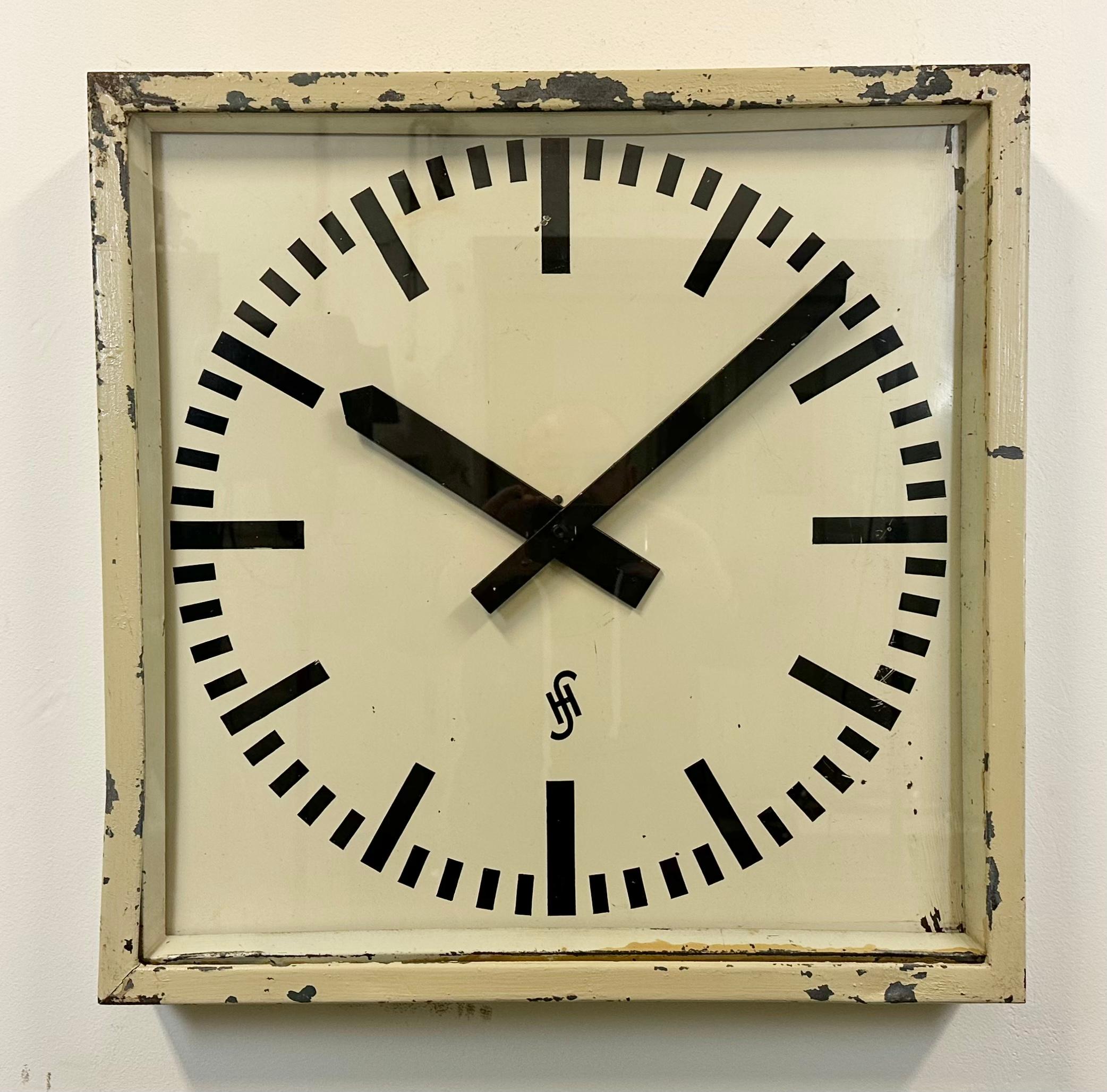 German Large Beige Industrial Factory Wall Clock from Siemens, 1950s