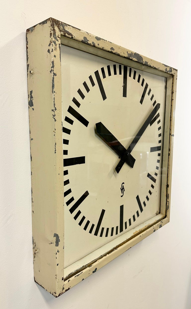 Large Beige Industrial Factory Wall Clock from Siemens, 1950s For Sale