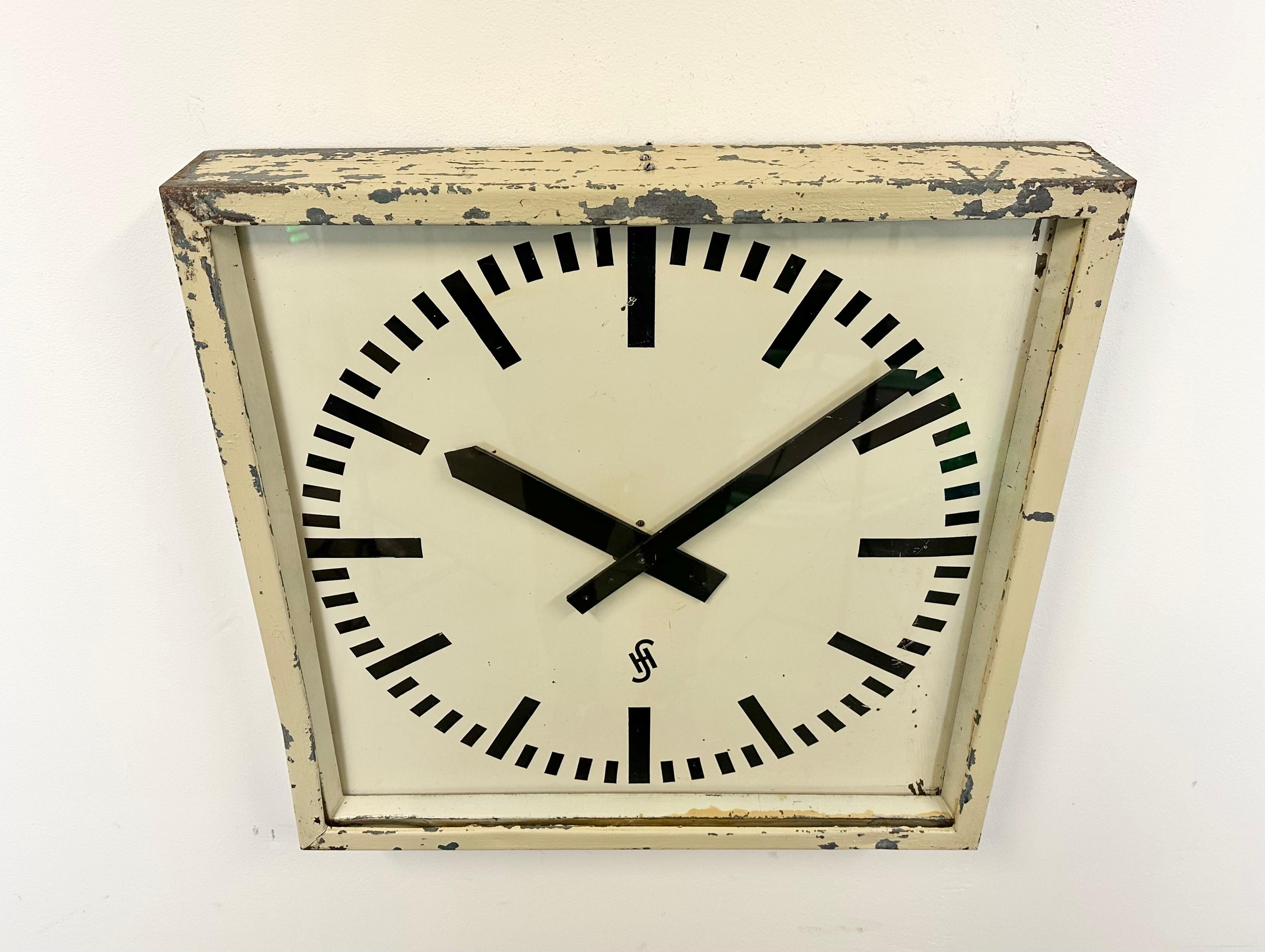 Glass Large Beige Industrial Factory Wall Clock from Siemens, 1950s