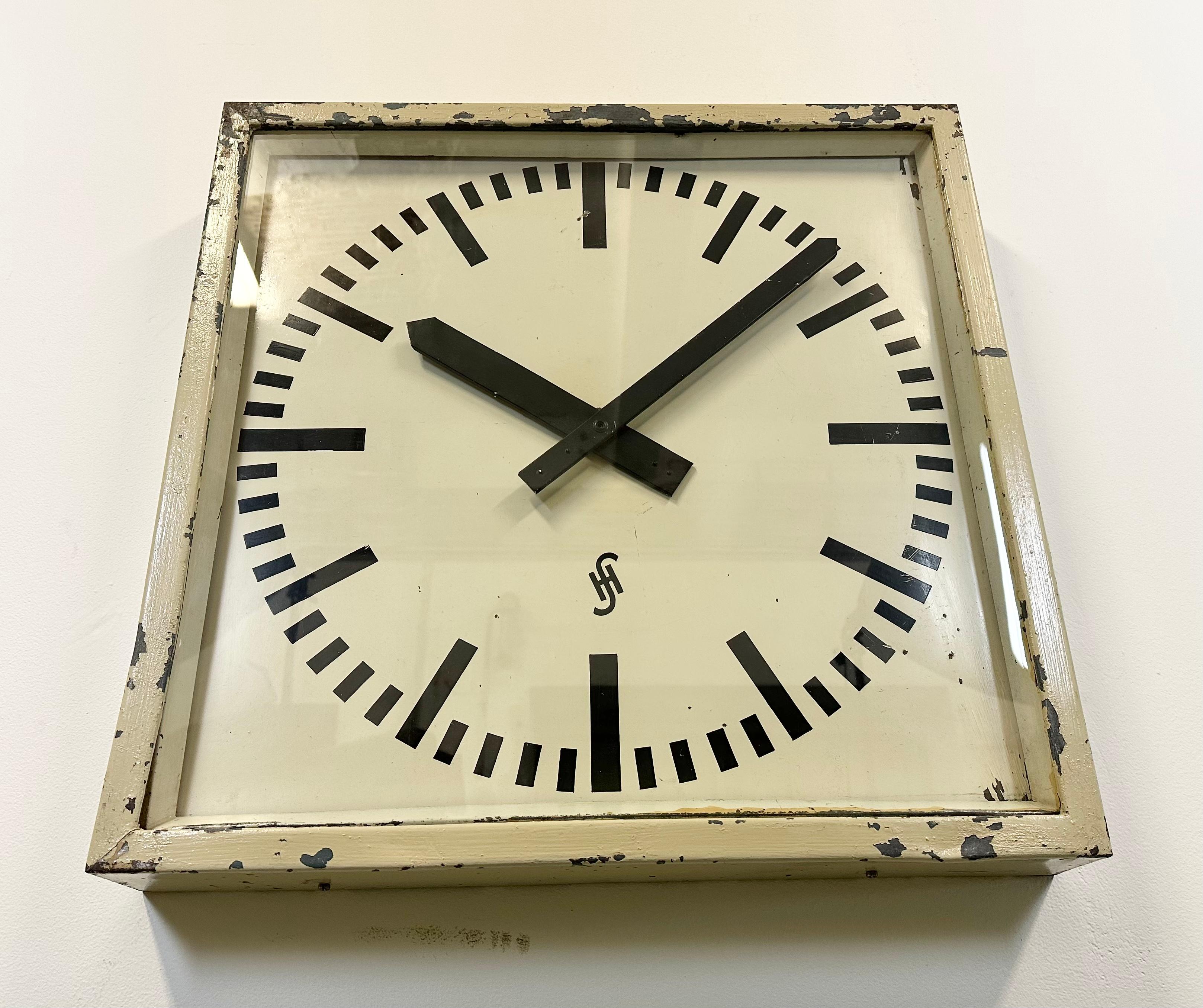 Large Beige Industrial Factory Wall Clock from Siemens, 1950s 1