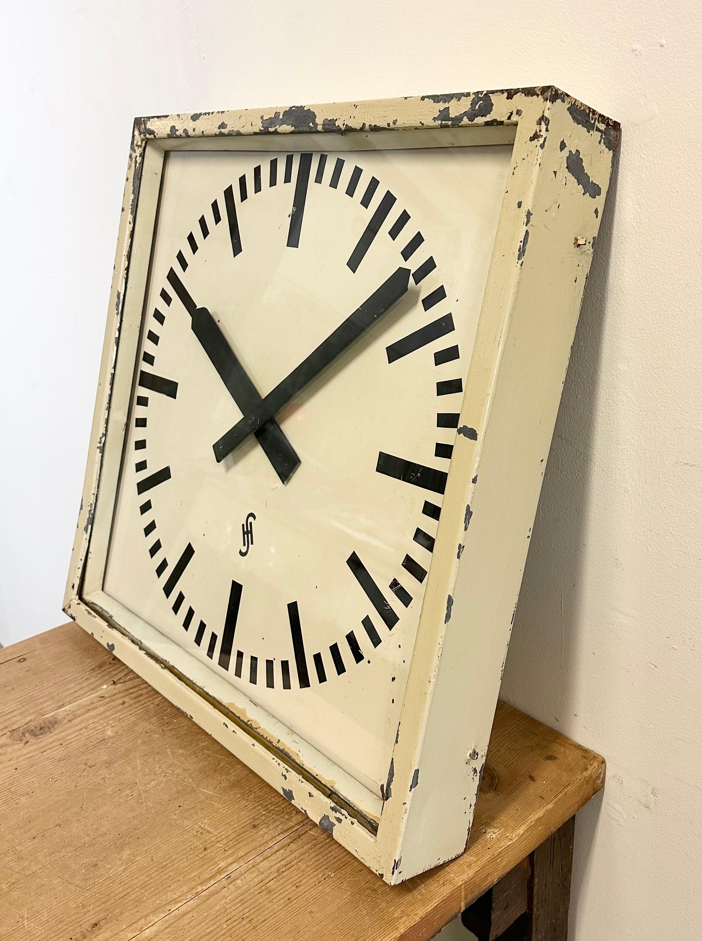 Large Beige Industrial Factory Wall Clock from Siemens, 1950s 3