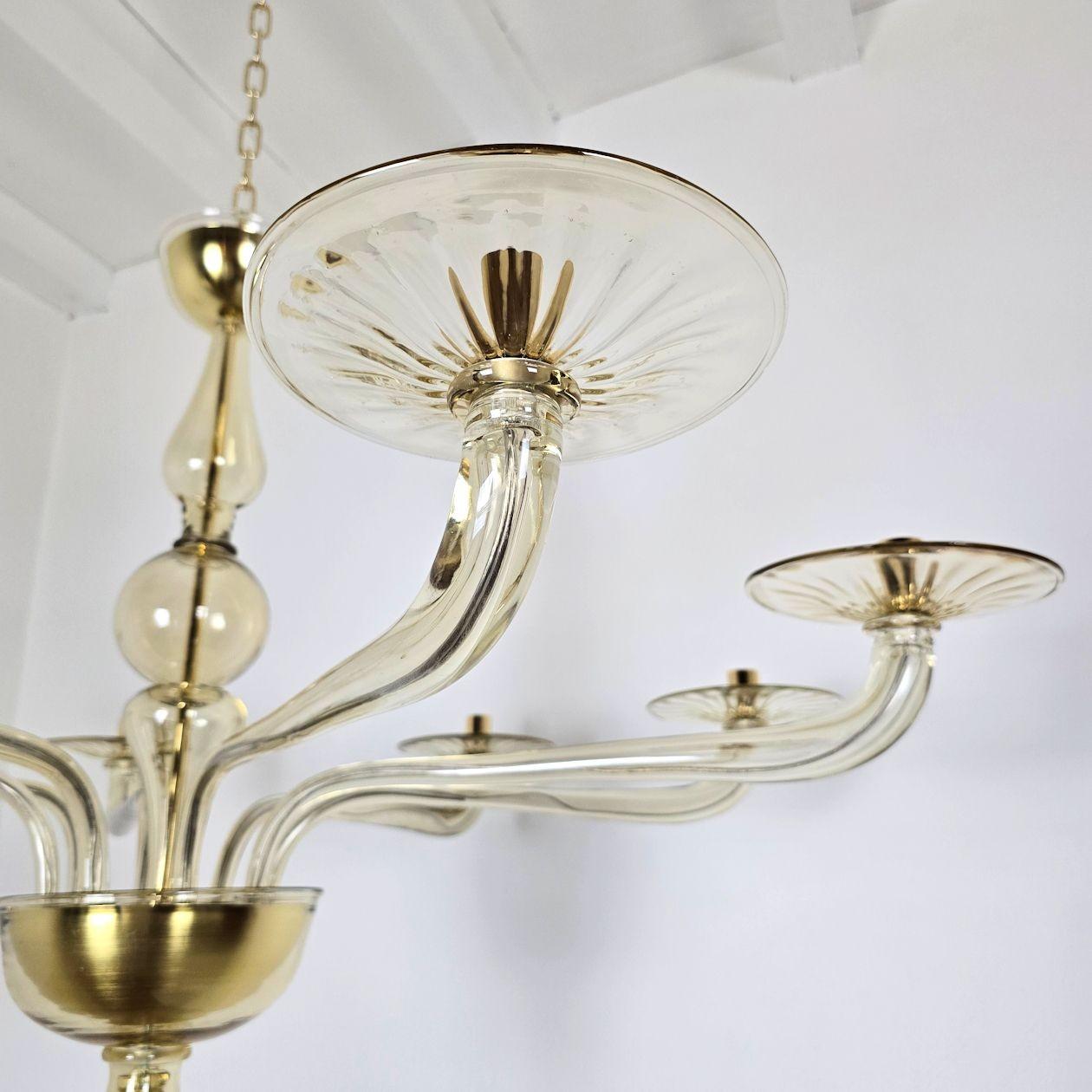 Fine XX secolo Grande lampadario in vetro di Murano beige in vendita