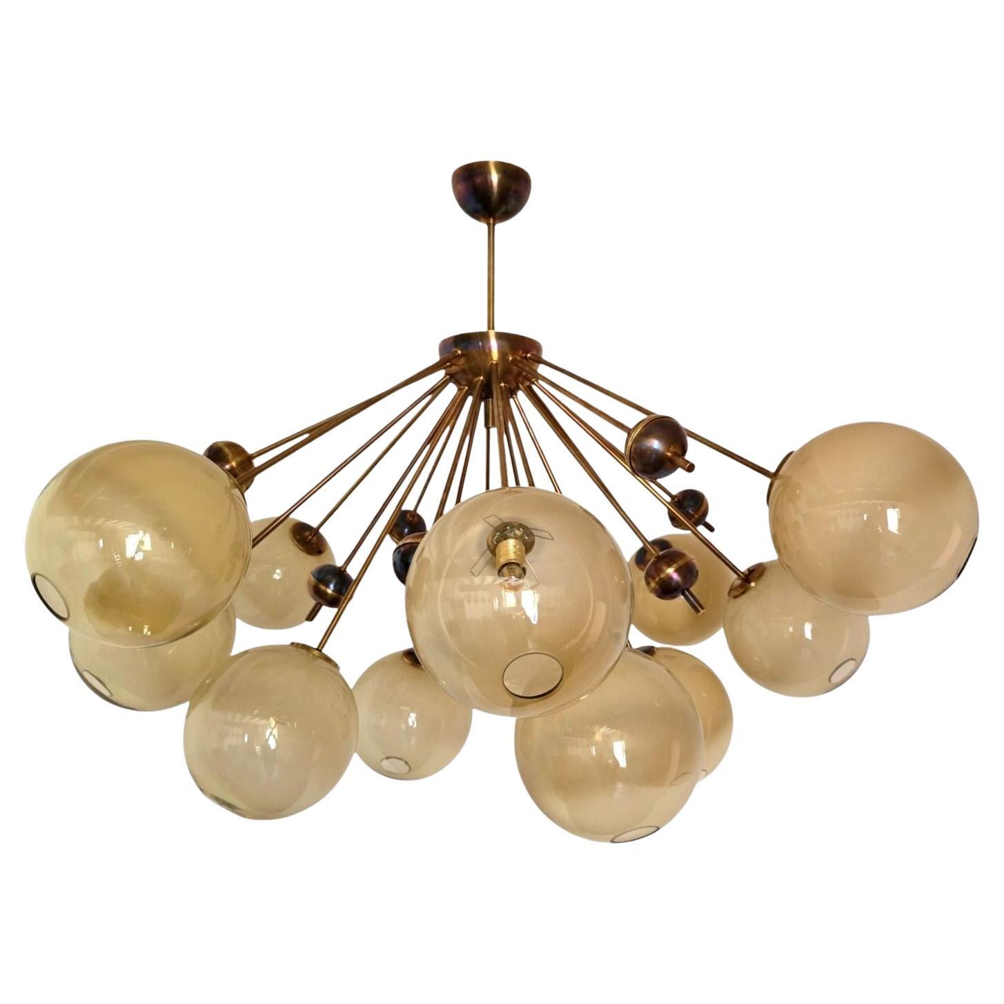 Grand lustre Spoutnik en verre de Murano beige