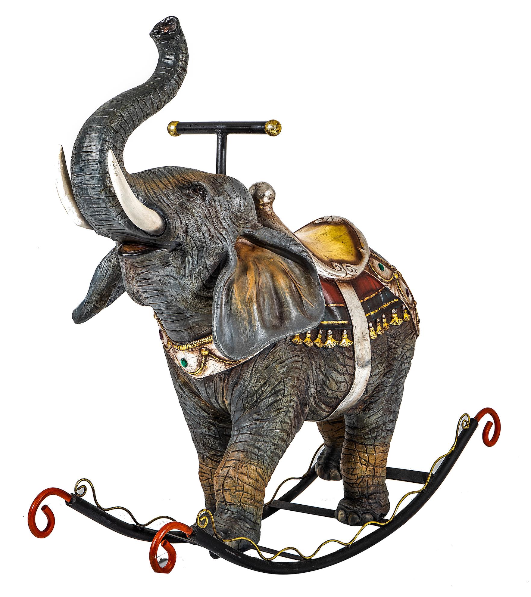 Eye catching and whimsical, this very limited edition elephant rocker is a spectacular showpiece. Lifelike down to its most minute details, this exquisite piece is equally at home in a child's room, living room or entryway. Made in Germany, between