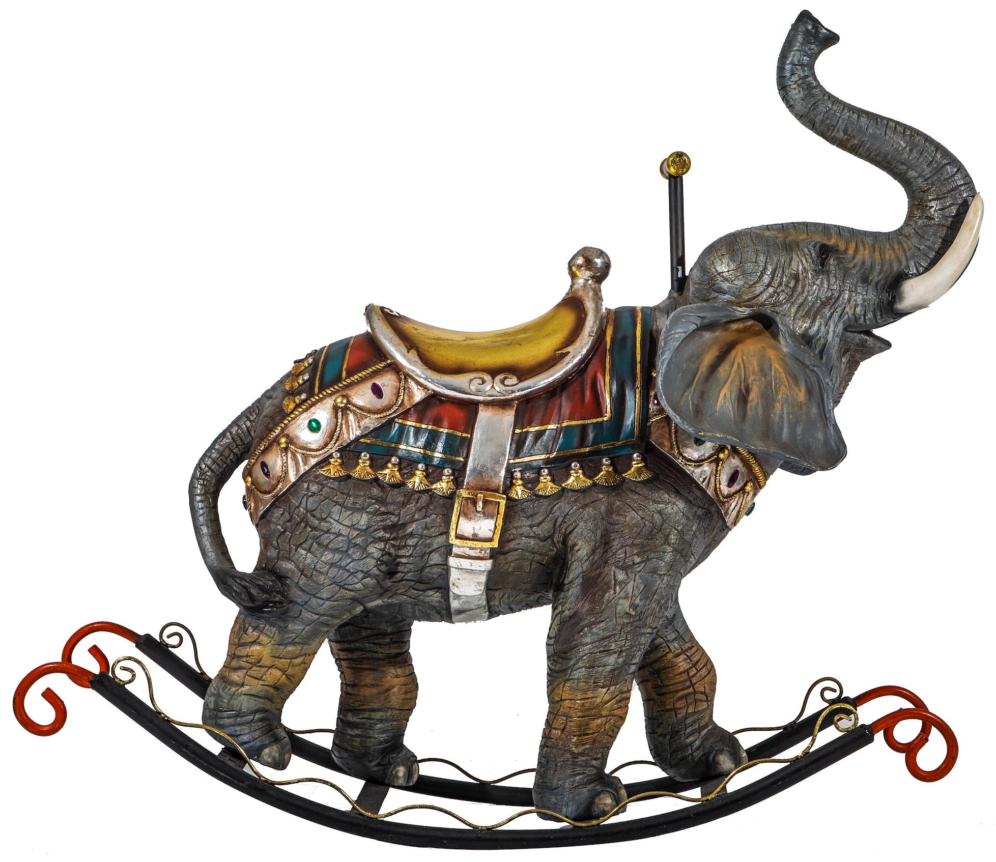 Großer Schaukel-Elefanten aus Fiberglas, von Hand mit eingelassenen Harzschmuck (Moderne) im Angebot