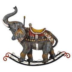 Used Large Rocking Elephant In Fiberglass Painted By Hand With Inset Resin Jewels
