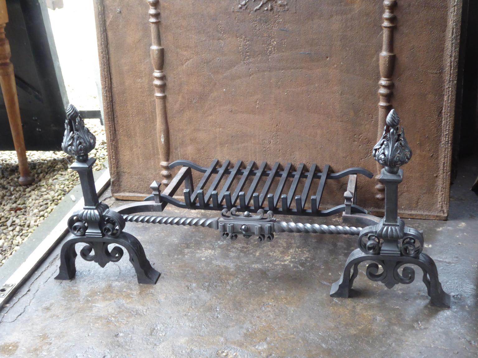 Forged Large Belgian Art Nouveau Fireplace Grate, Fire Grate