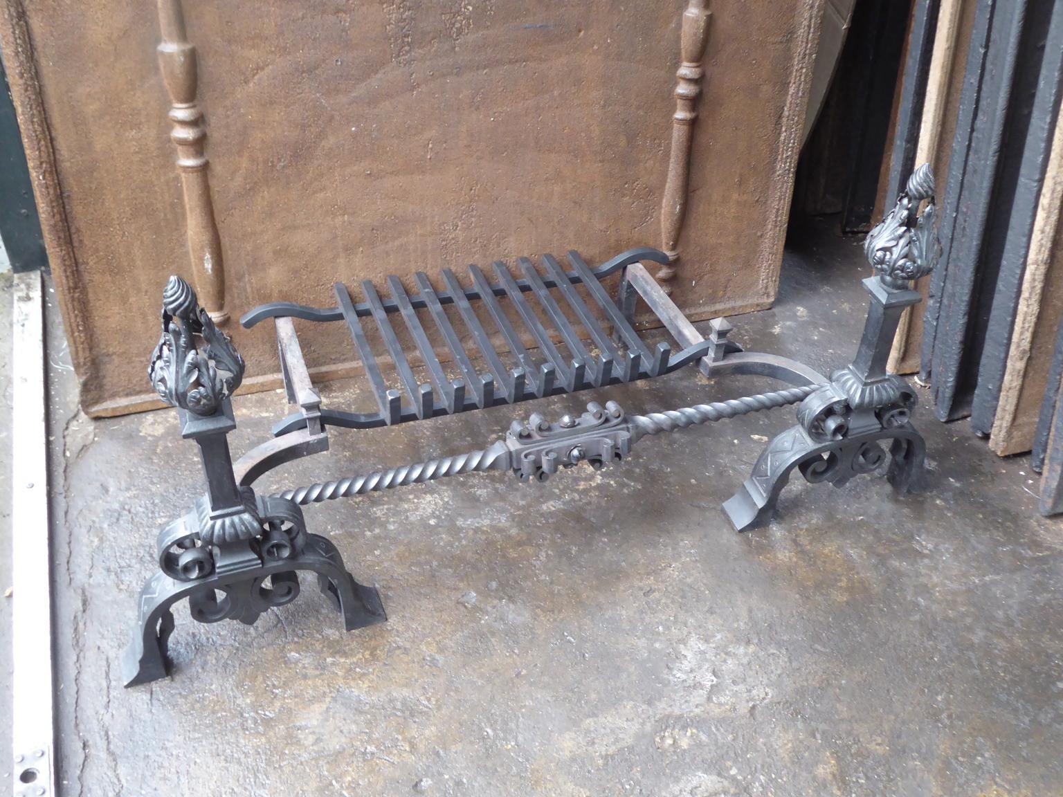 Large Belgian Art Nouveau Fireplace Grate, Fire Grate In Good Condition In Amerongen, NL