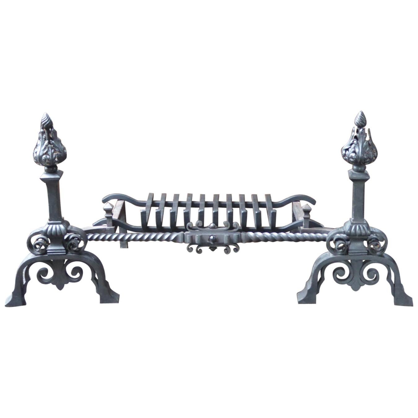 Large Belgian Art Nouveau Fireplace Grate, Fire Grate