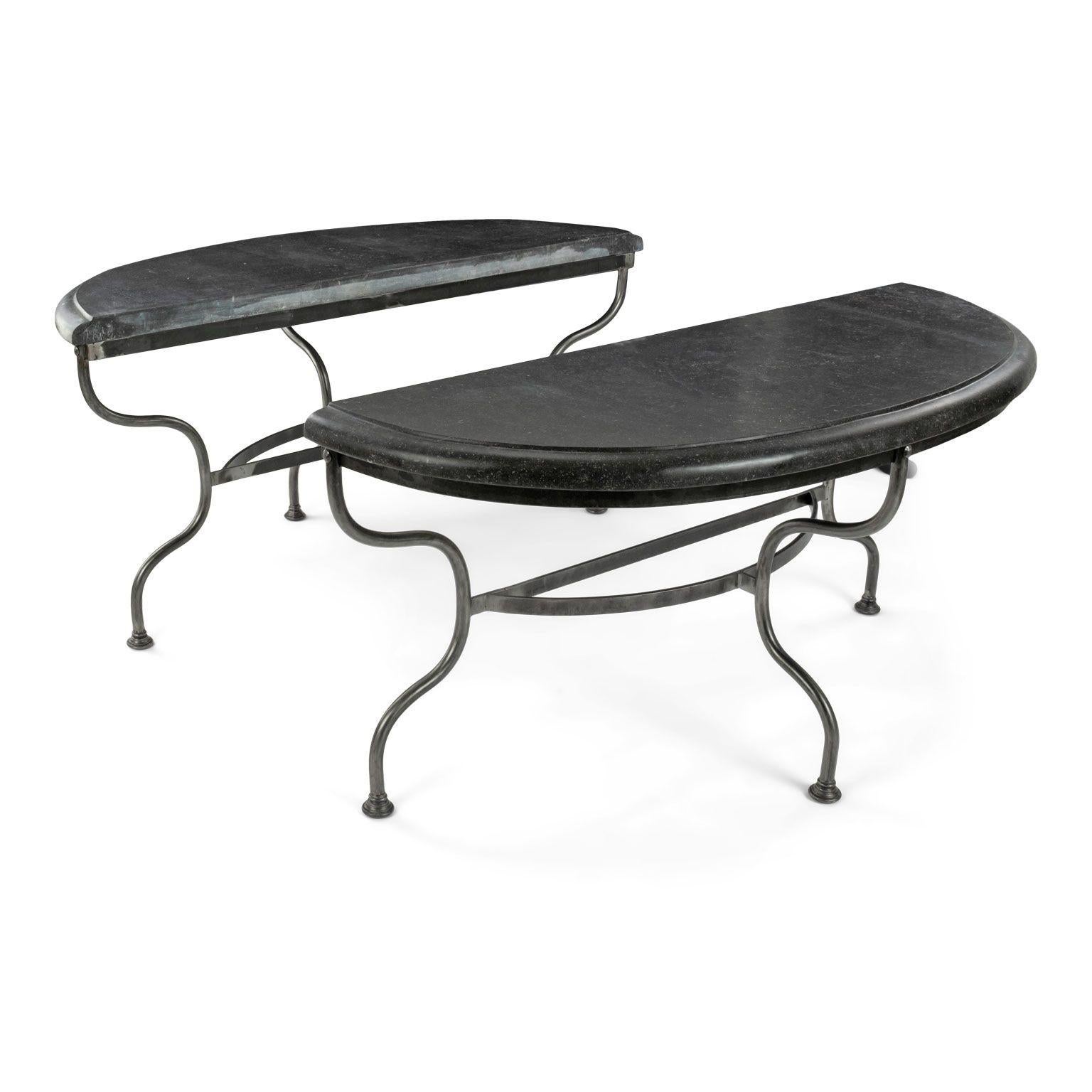 Large Belgian Bluestone Top Demilunes In Good Condition In Houston, TX