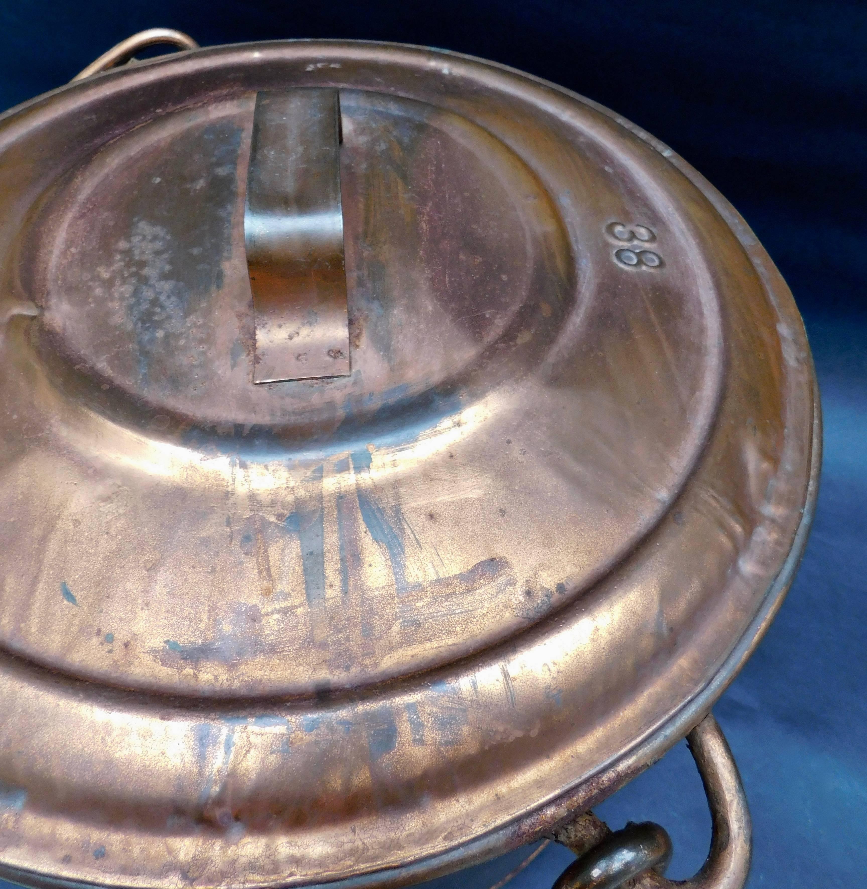 20th Century Large Belgian Copper Plated Lidded Metal Cauldron/Log Bucket/Petfood Container