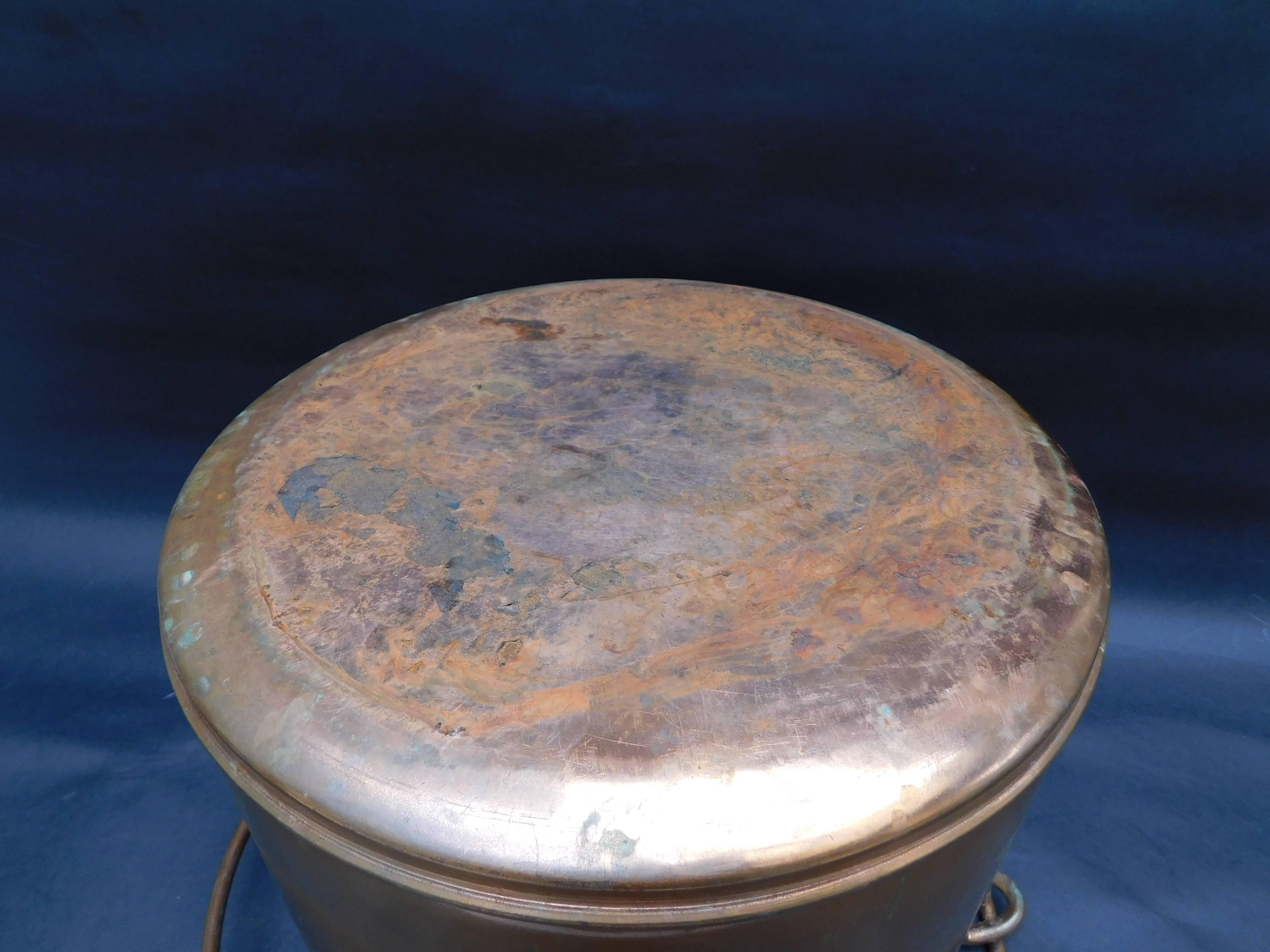 Large Belgian Copper Plated Lidded Metal Cauldron/Log Bucket/Petfood Container 2