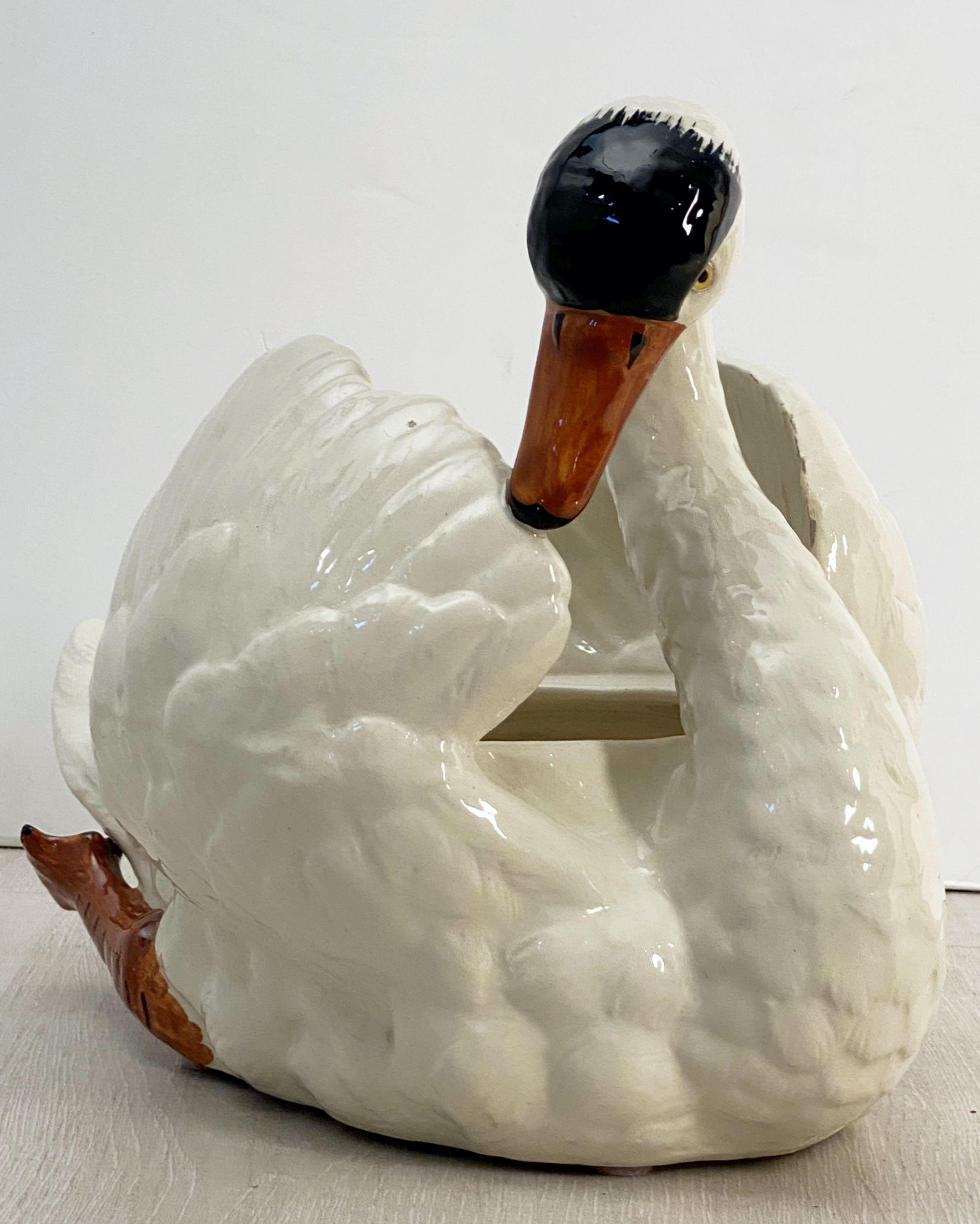 Large Belgian Figurative Swan Planter or Vase For Sale 5