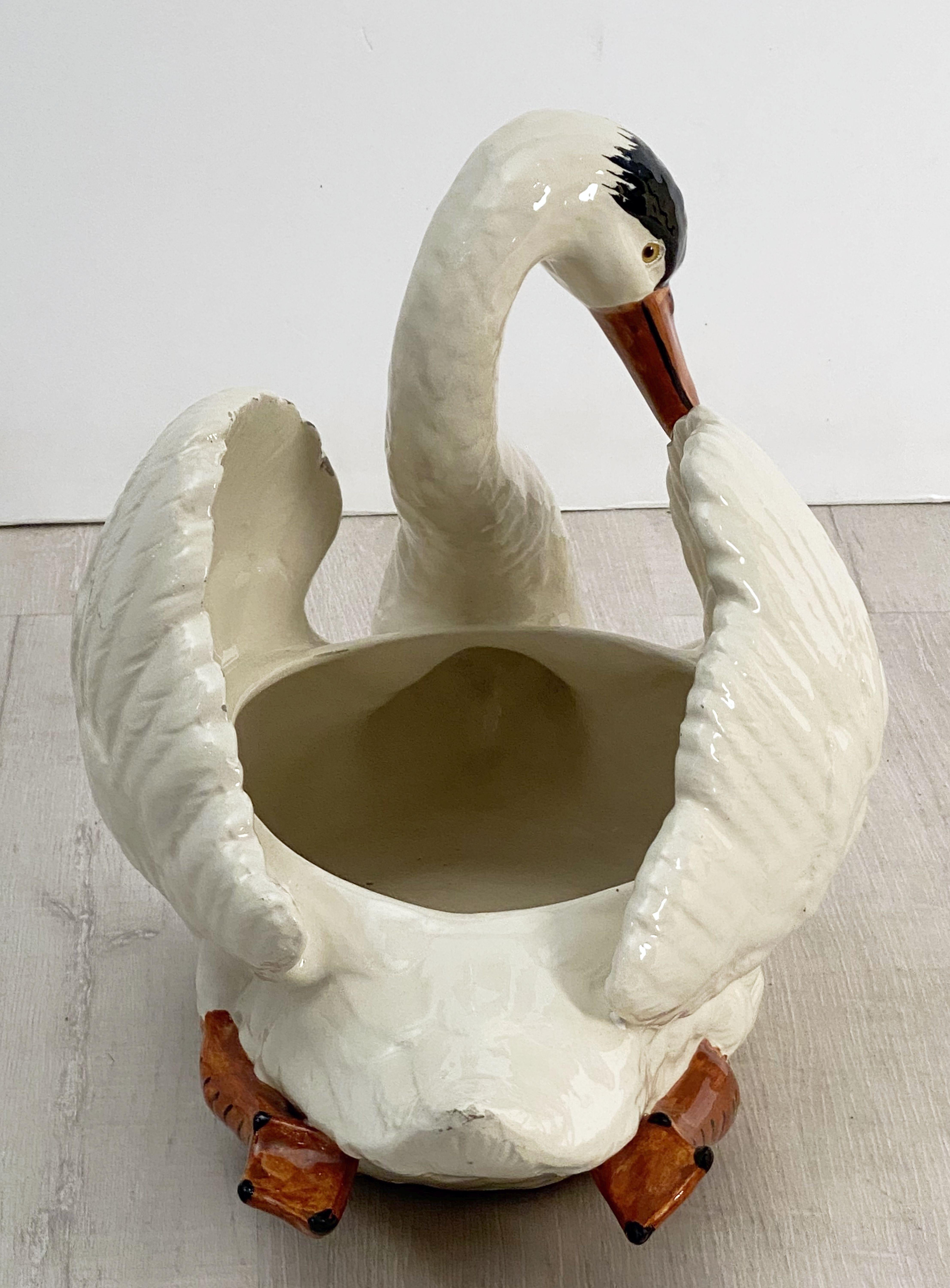 Large Belgian Figurative Swan Planter or Vase For Sale 10