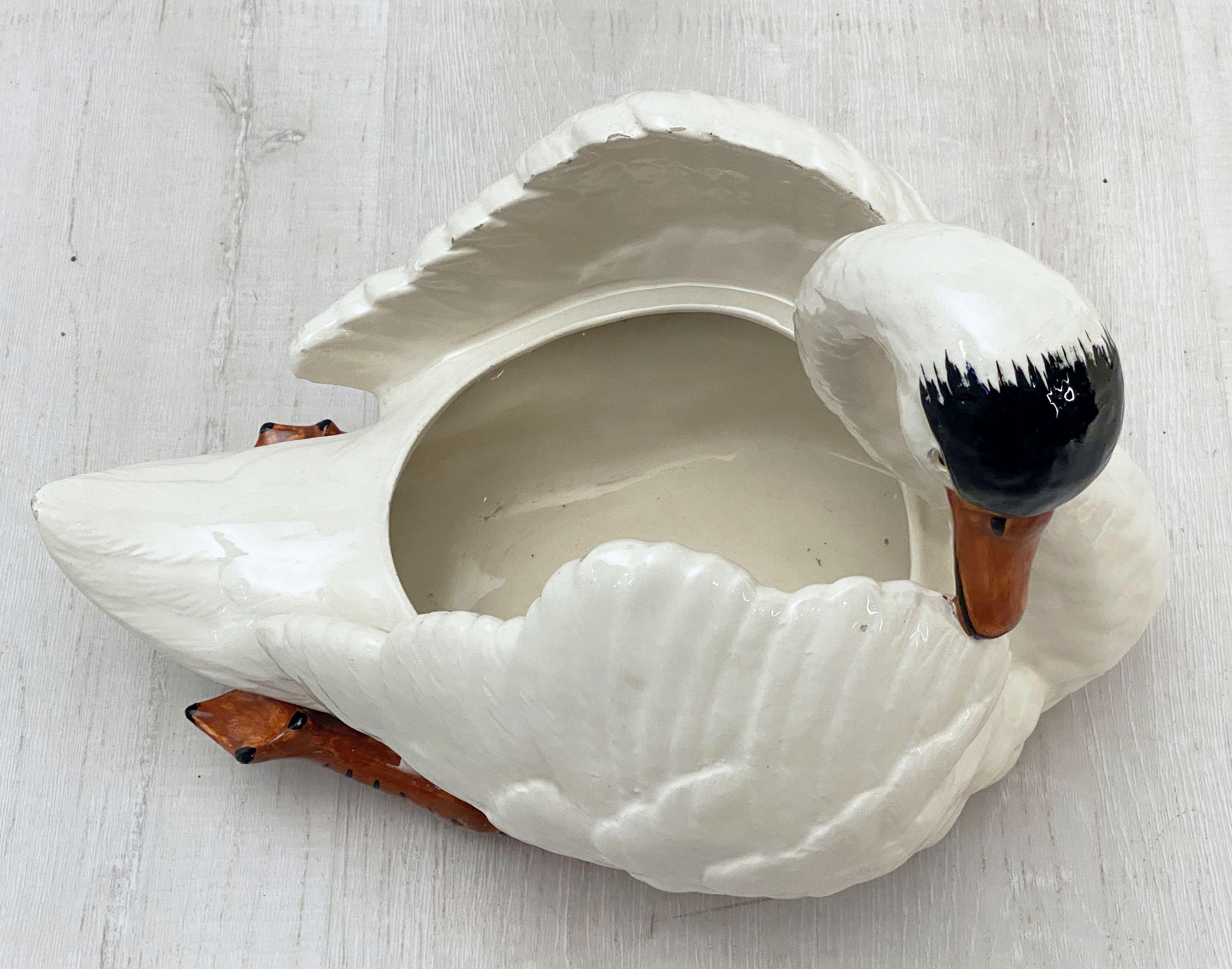 Glazed Large Belgian Figurative Swan Planter or Vase For Sale