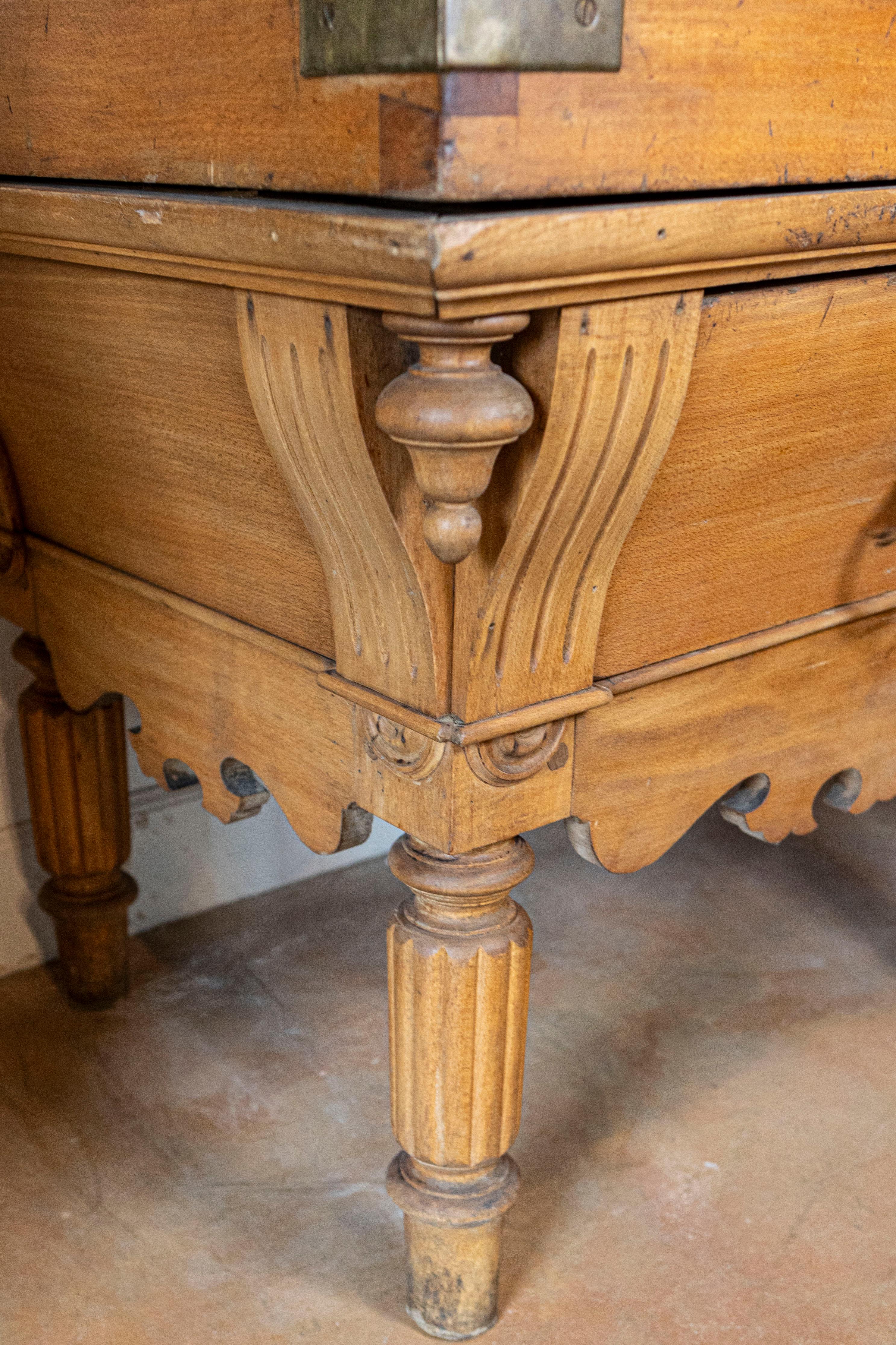 Large Belgian Light Walnut Color Butcher Block with Marker's Plaque, circa 1890 1