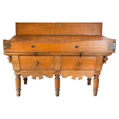 Large Belgian Light Walnut Color Butcher Block with Marker's Plaque, circa 1890