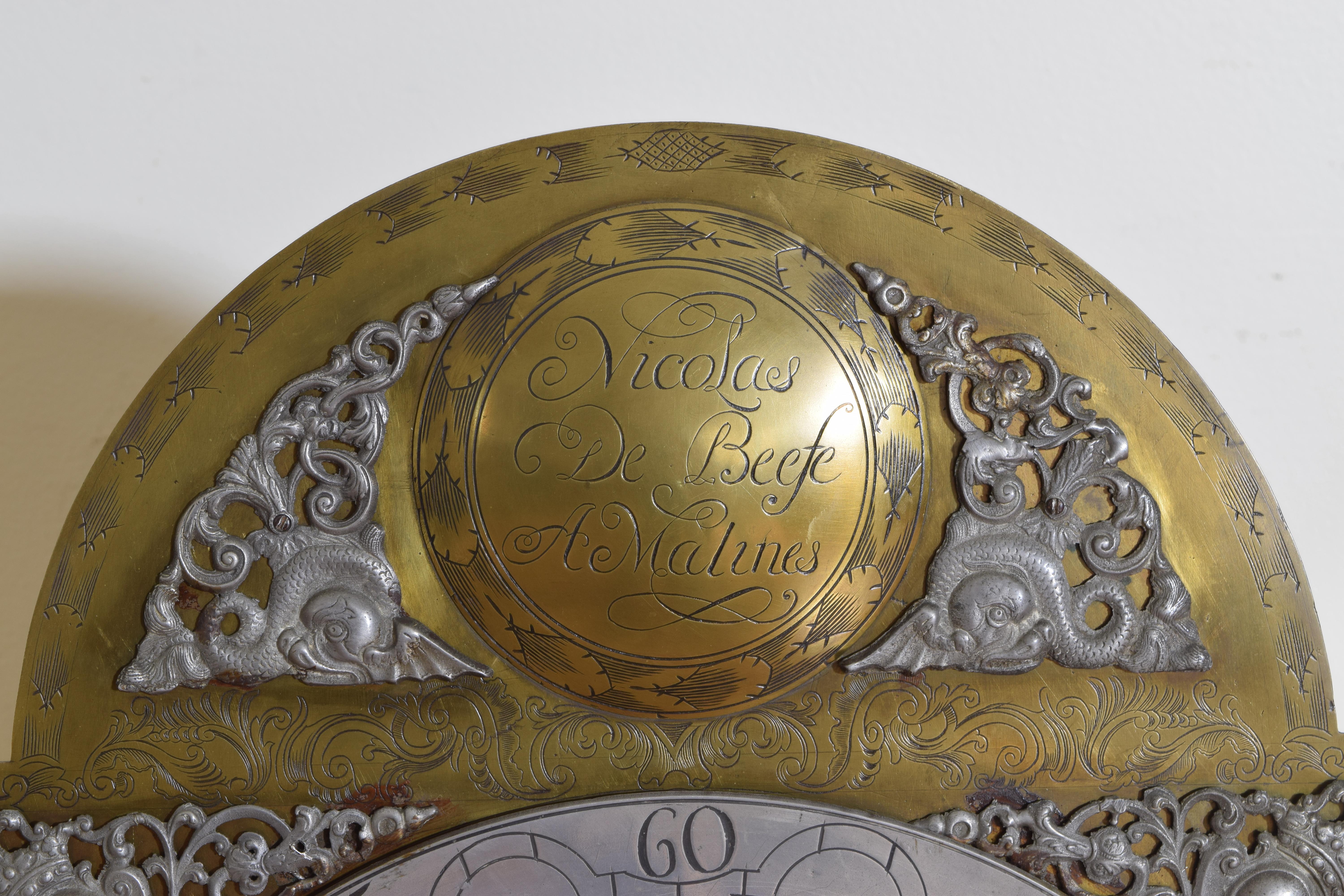 Large Belgian Louis XIV to Louis XV Period Walnut Case Clock, Nicolas De Beefe 11