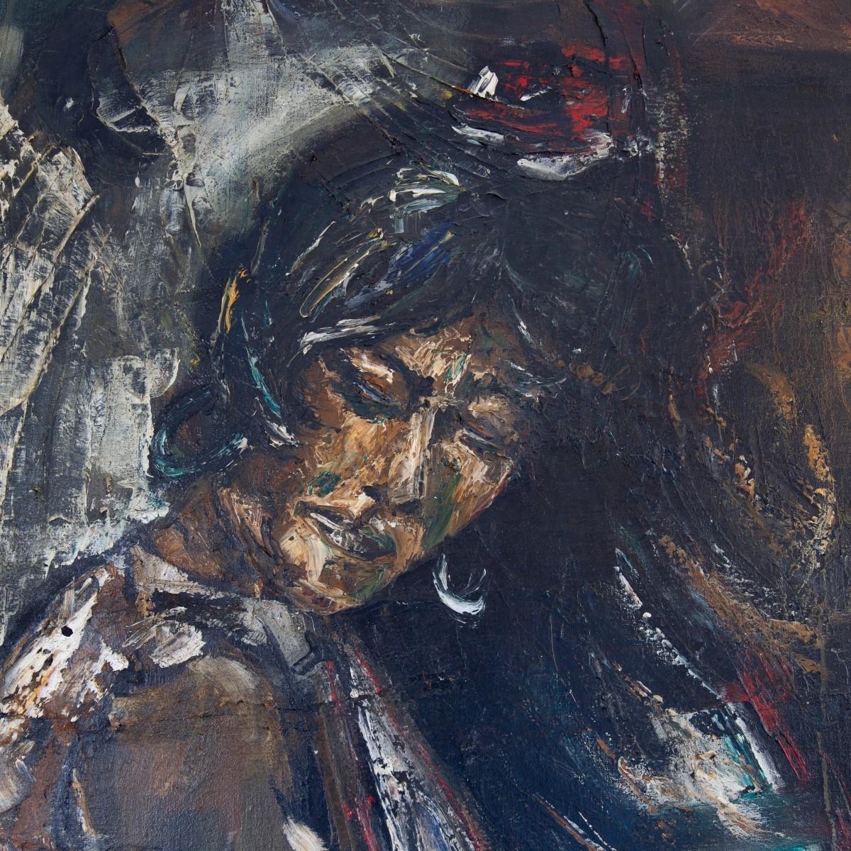 Large Belgian Oil Painting of Maria Albaicin by Roland Cassiman, 1968 3