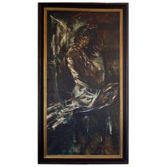 Large Belgian Oil Painting of Maria Albaicin by Roland Cassiman, 1968