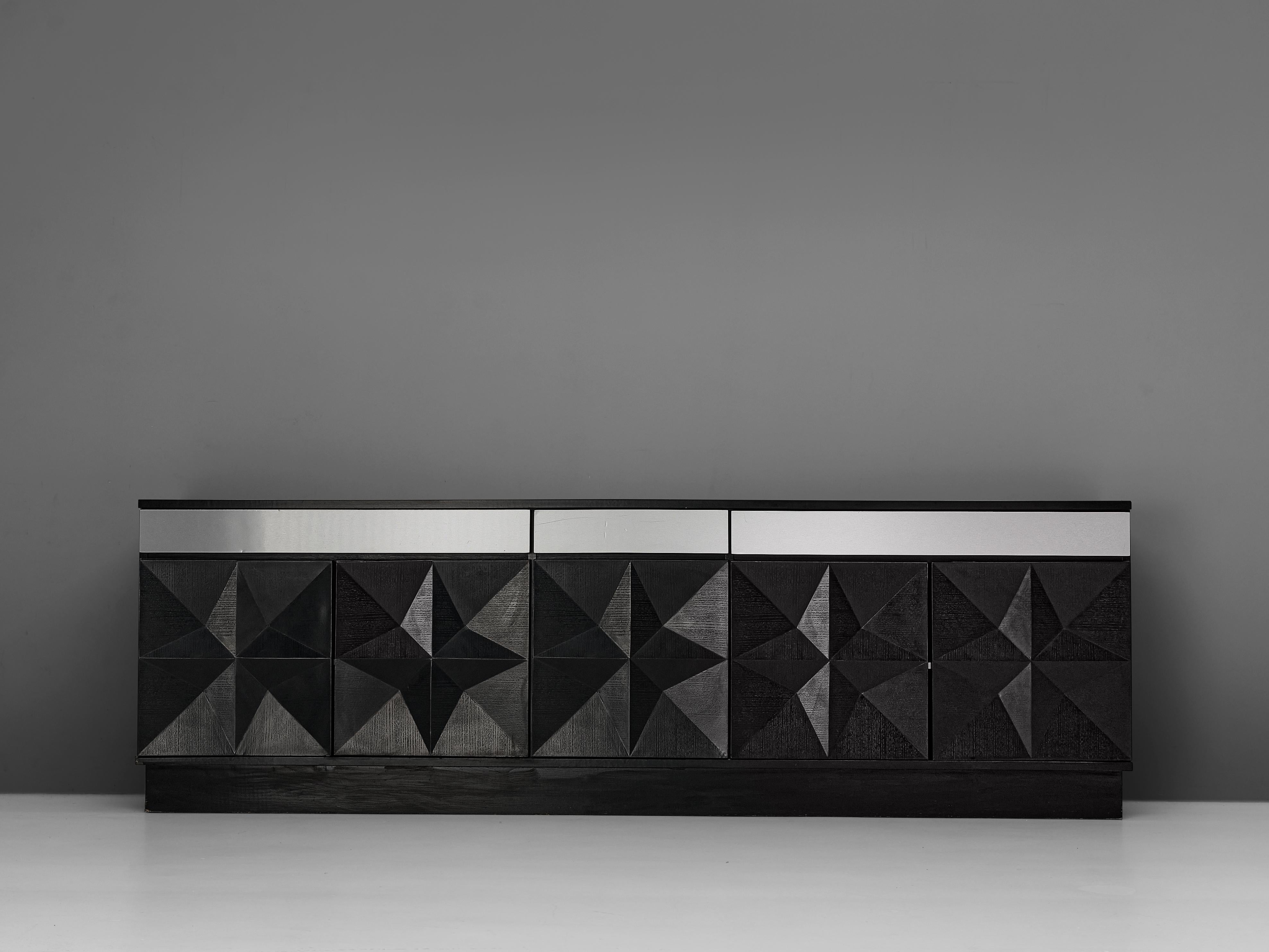 Post-Modern Large Belgian Sideboard in Black Oak and Metal Details