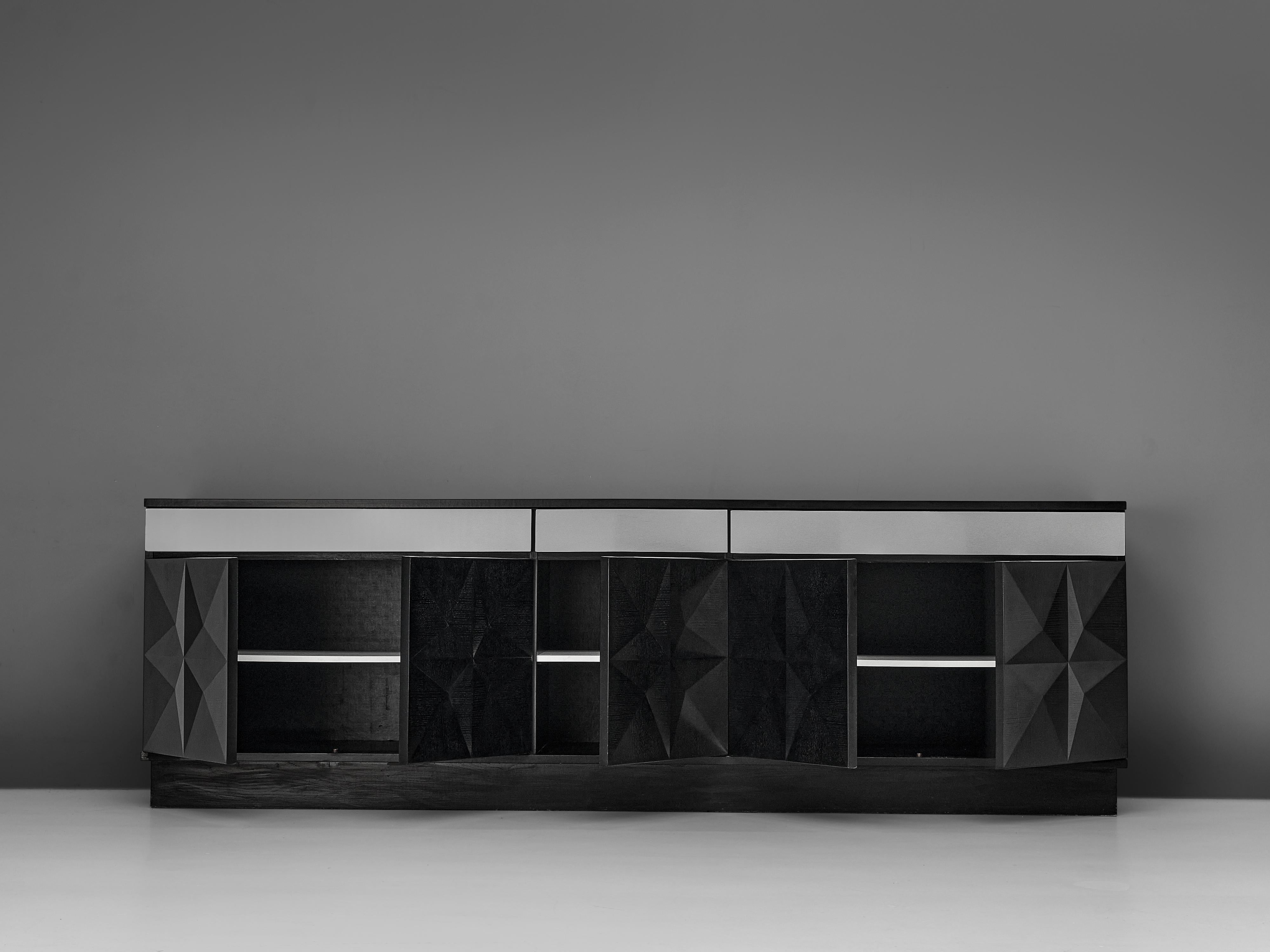 Late 20th Century Large Belgian Sideboard in Black Oak and Metal Details