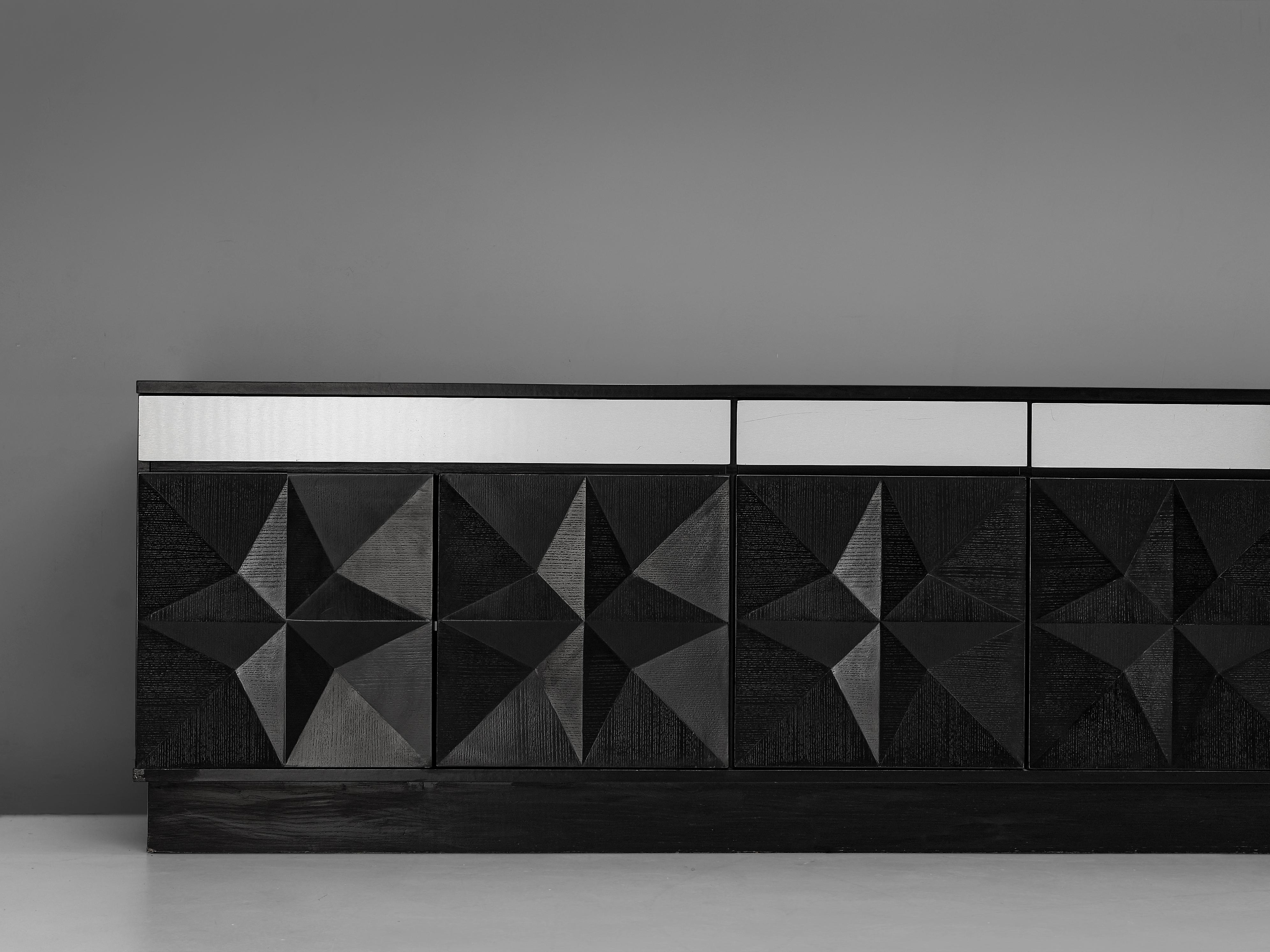 Aluminum Large Belgian Sideboard in Black Oak and Metal Details