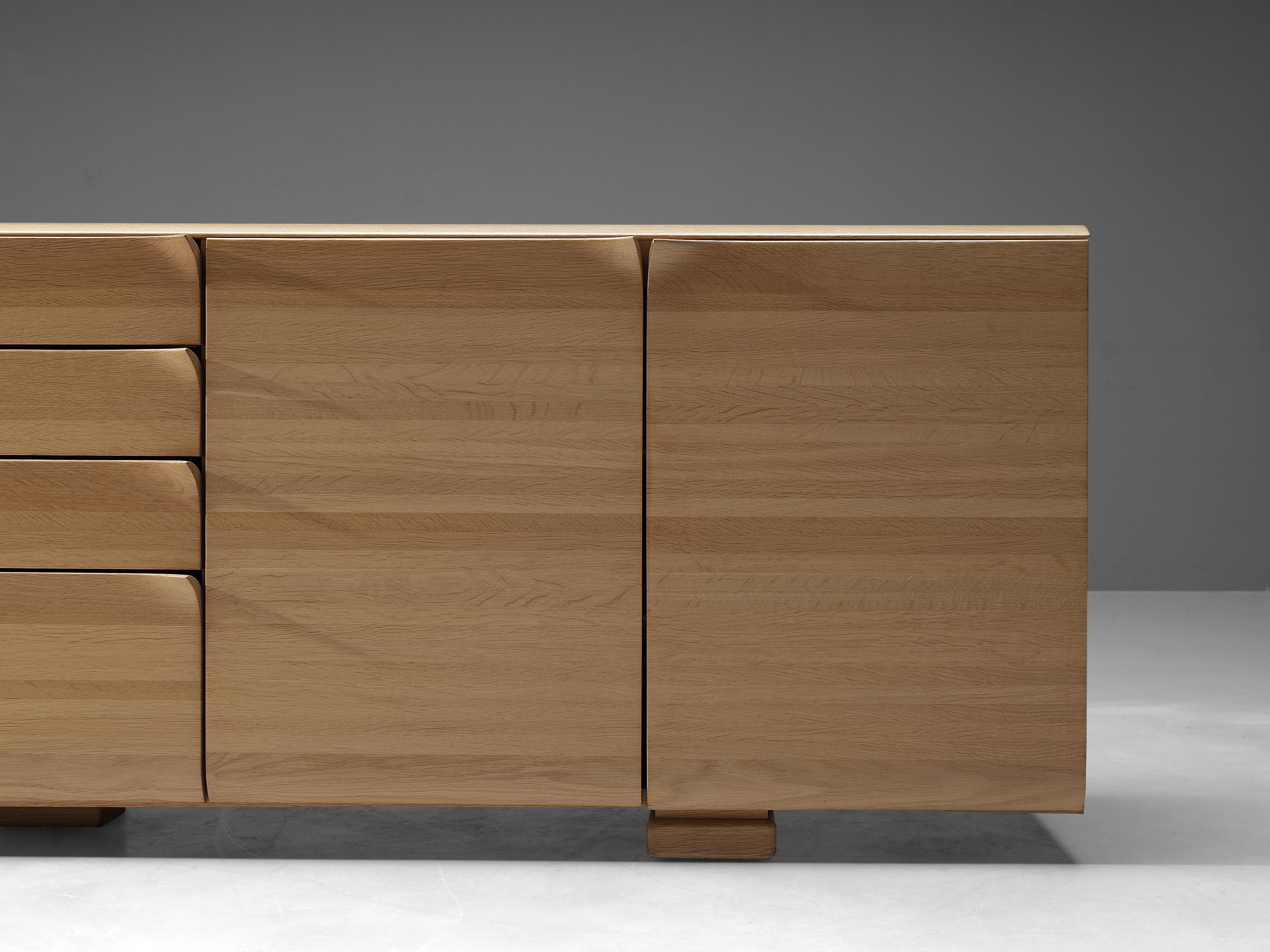 Mid-Century Modern Large Belgian Sideboard in Oak with Folded Handles