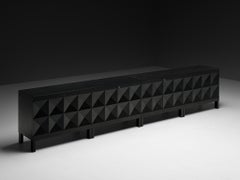 Large Belgian Sideboards in Black Lacquered Oak with Graphical Doors