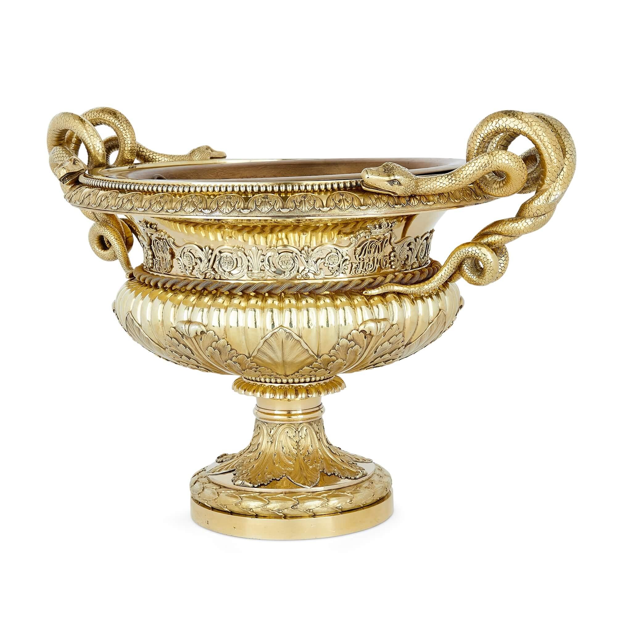 Neoclassical Large Belgian Silver Gilt Vase, 19th Century  For Sale