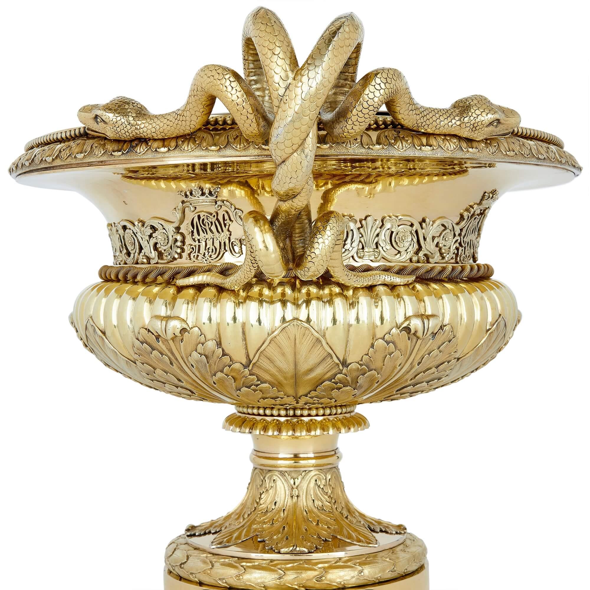 Large Belgian Silver Gilt Vase, 19th Century In Good Condition For Sale In London, GB