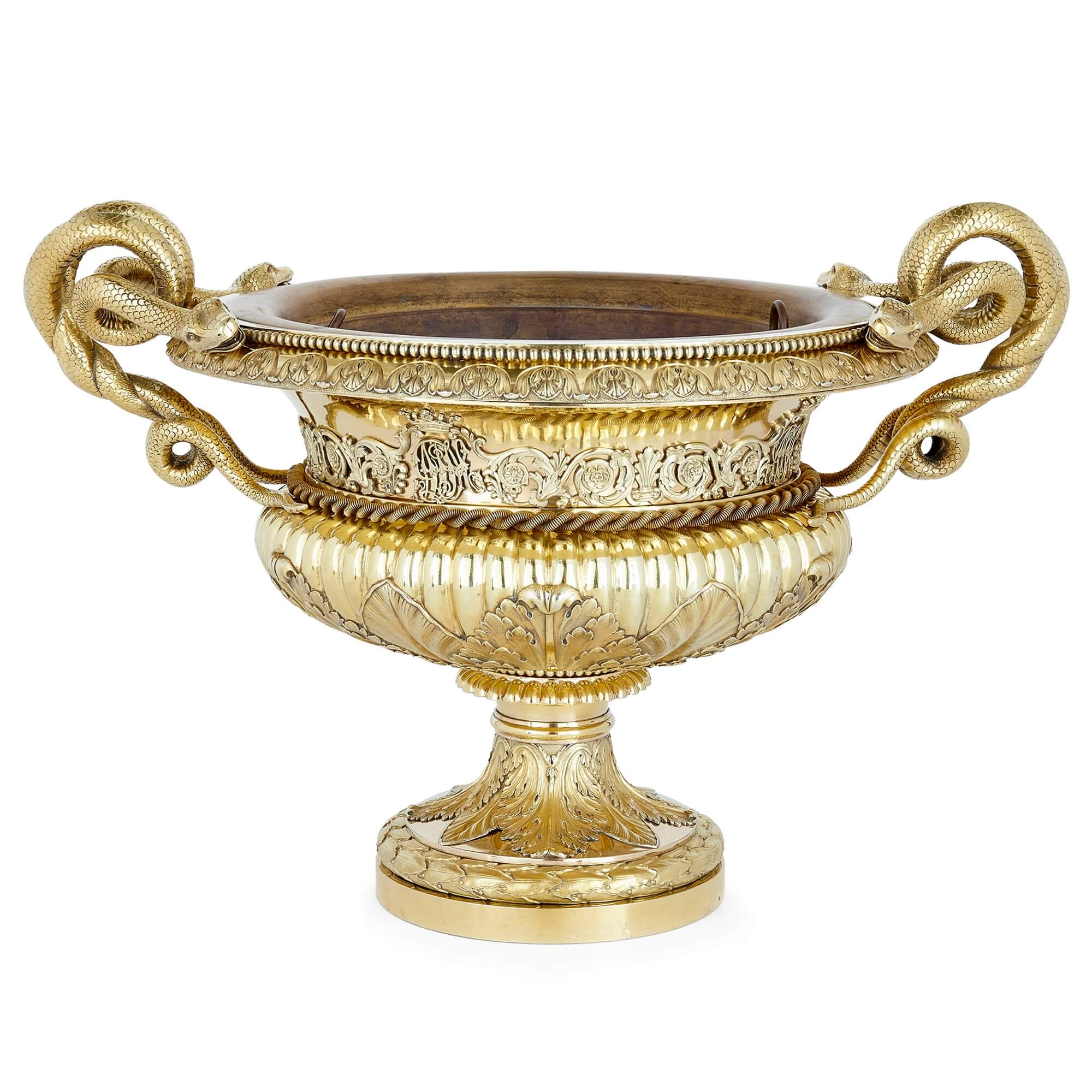 Large Belgian Silver Gilt Vase, 19th Century For Sale