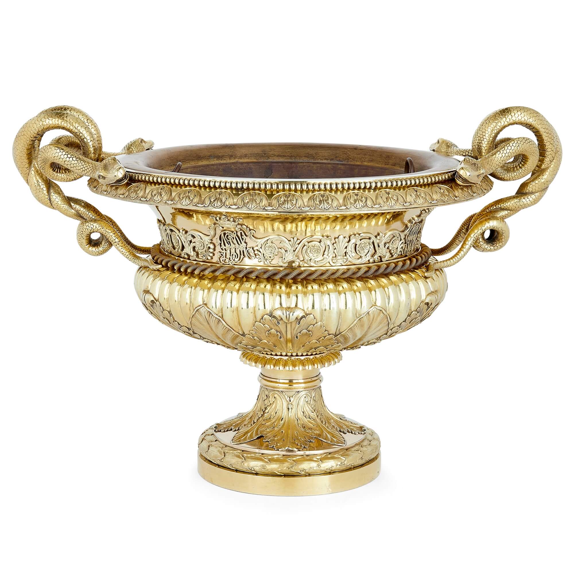 Large Belgian Silver Gilt Vase, 19th Century 