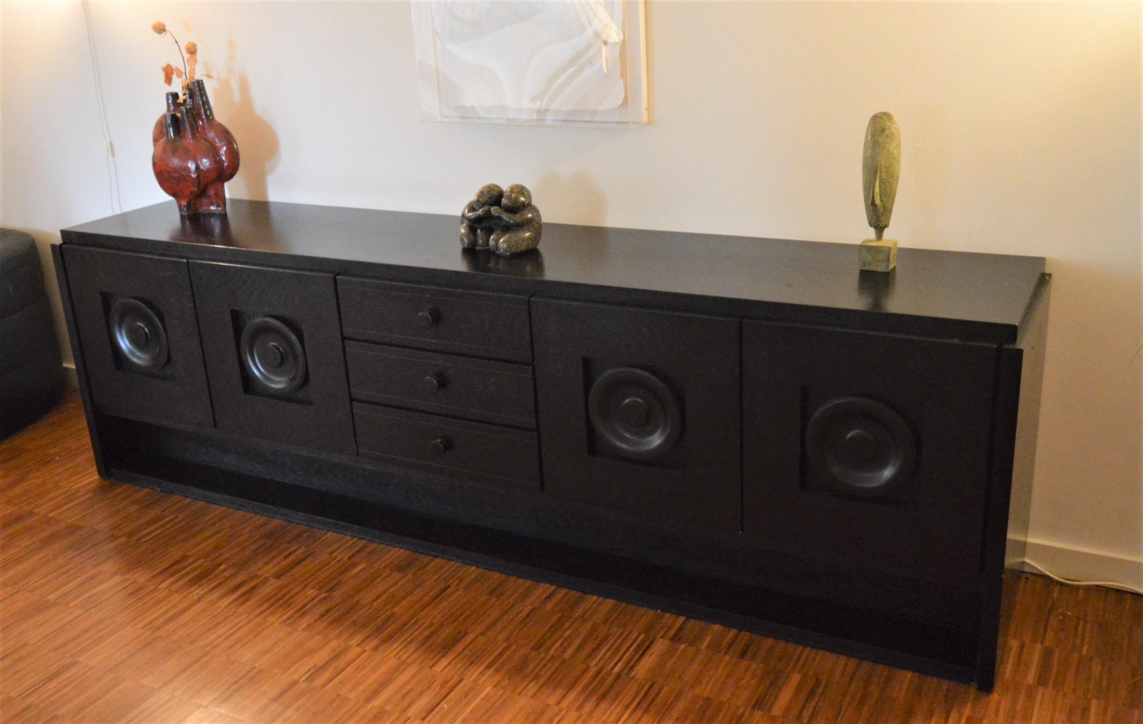 Large Belgium Sideboard in Ebonized Oak, by De Coene, 1970s In Good Condition In Castenray, NL