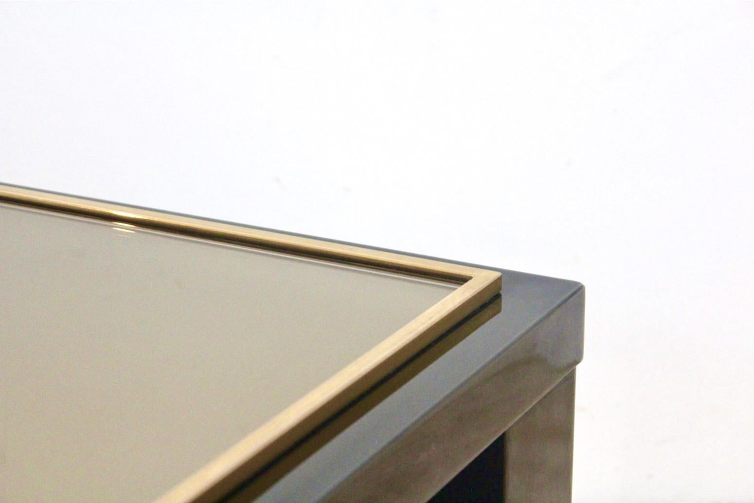Large Belgochrom Gold and Smoked Glass Coffee Table For Sale 4
