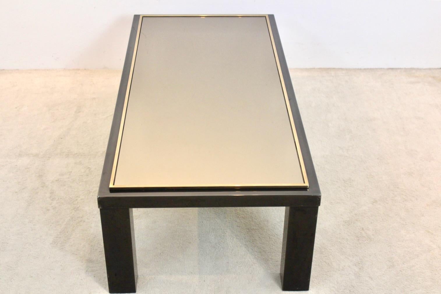 Large Belgochrom Gold and Smoked Glass Coffee Table For Sale 6