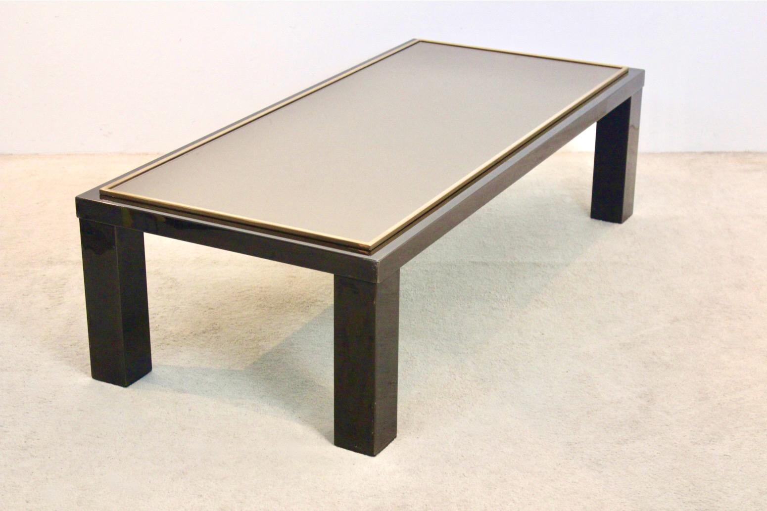 Large Belgochrom Gold and Smoked Glass Coffee Table For Sale 7