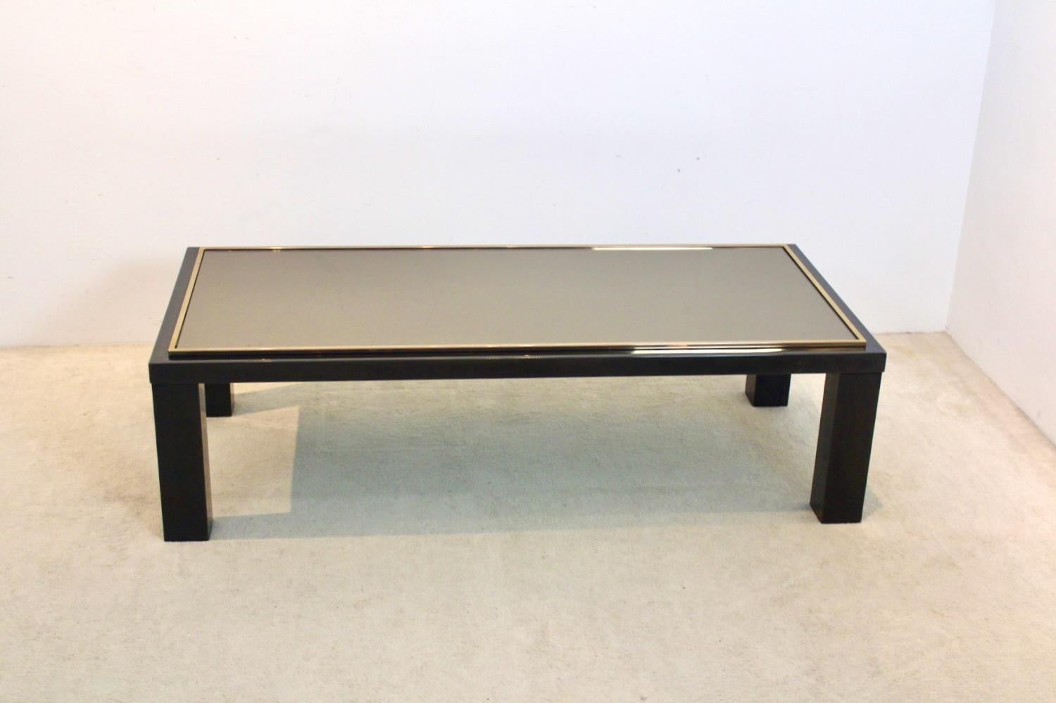 Mid-Century Modern Large Belgochrom Gold and Smoked Glass Coffee Table For Sale