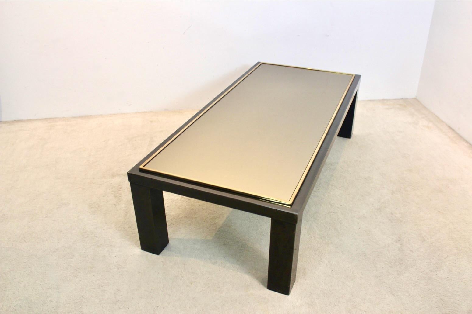 Belgian Large Belgochrom Gold and Smoked Glass Coffee Table For Sale