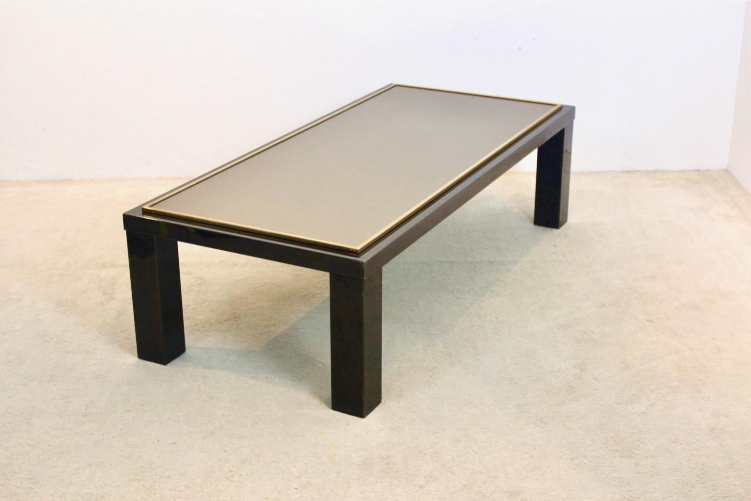 20th Century Large Belgochrom Gold and Smoked Glass Coffee Table For Sale