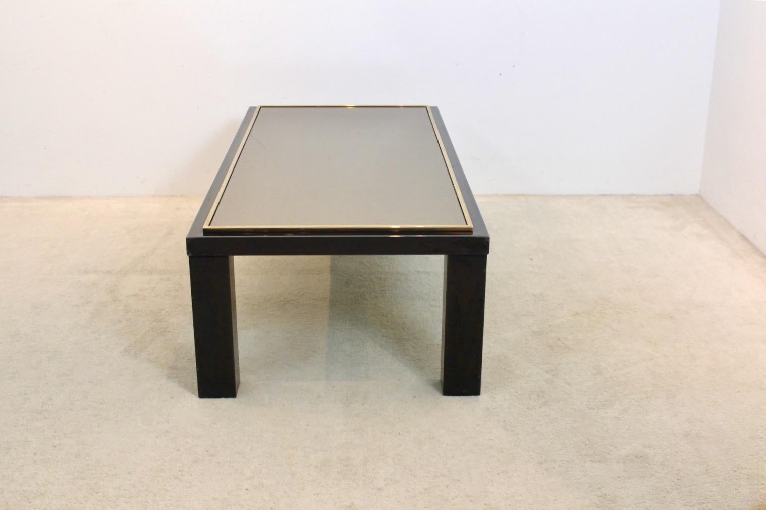 Gold Plate Large Belgochrom Gold and Smoked Glass Coffee Table For Sale