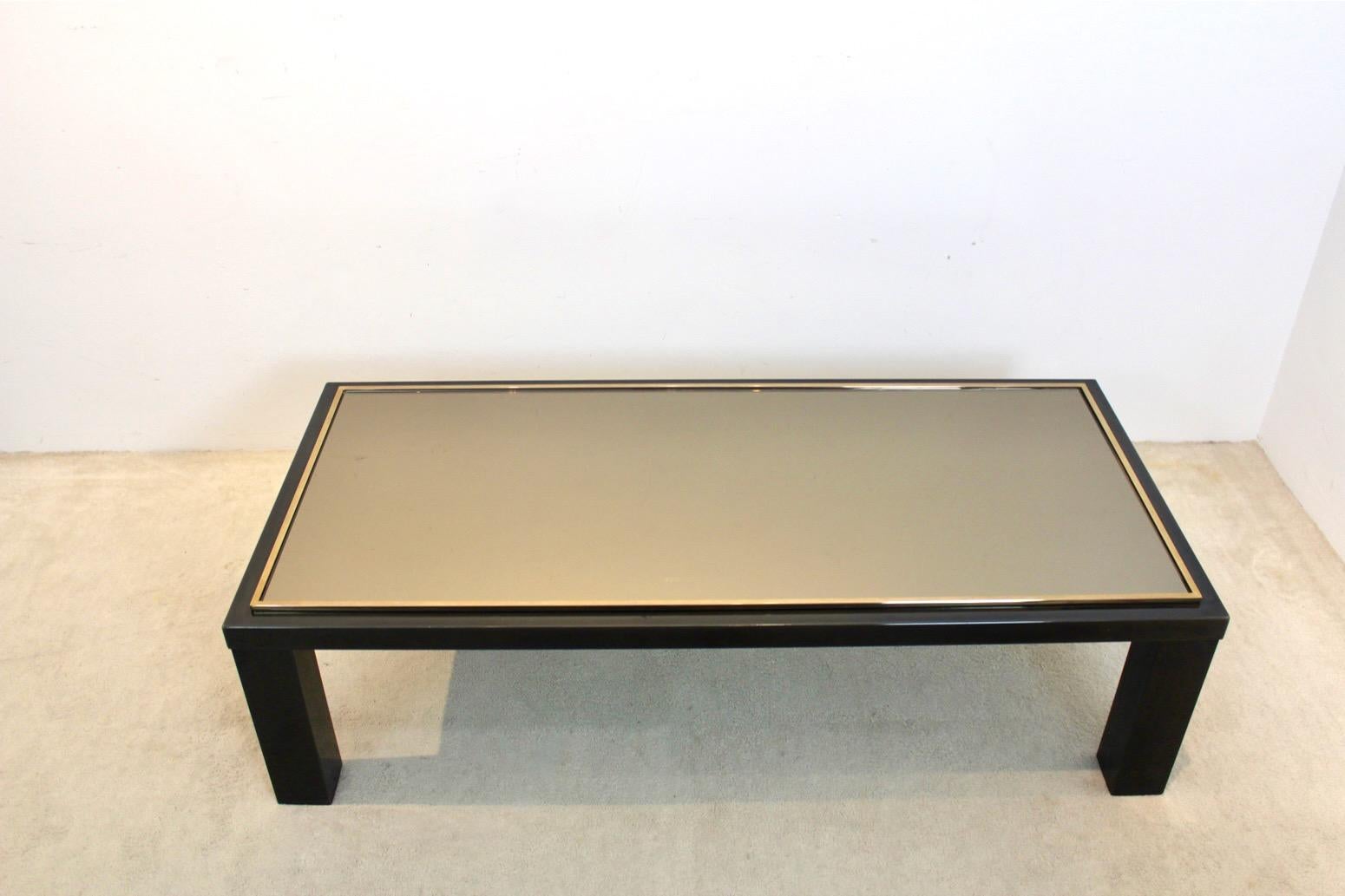 Large Belgochrom Gold and Smoked Glass Coffee Table For Sale 1