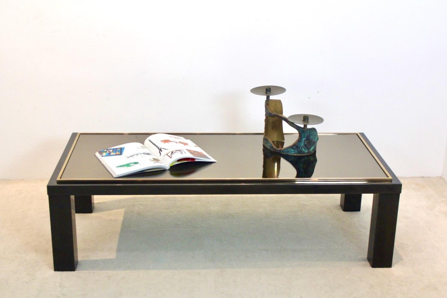 Large Belgochrom Gold and Smoked Glass Coffee Table For Sale 2