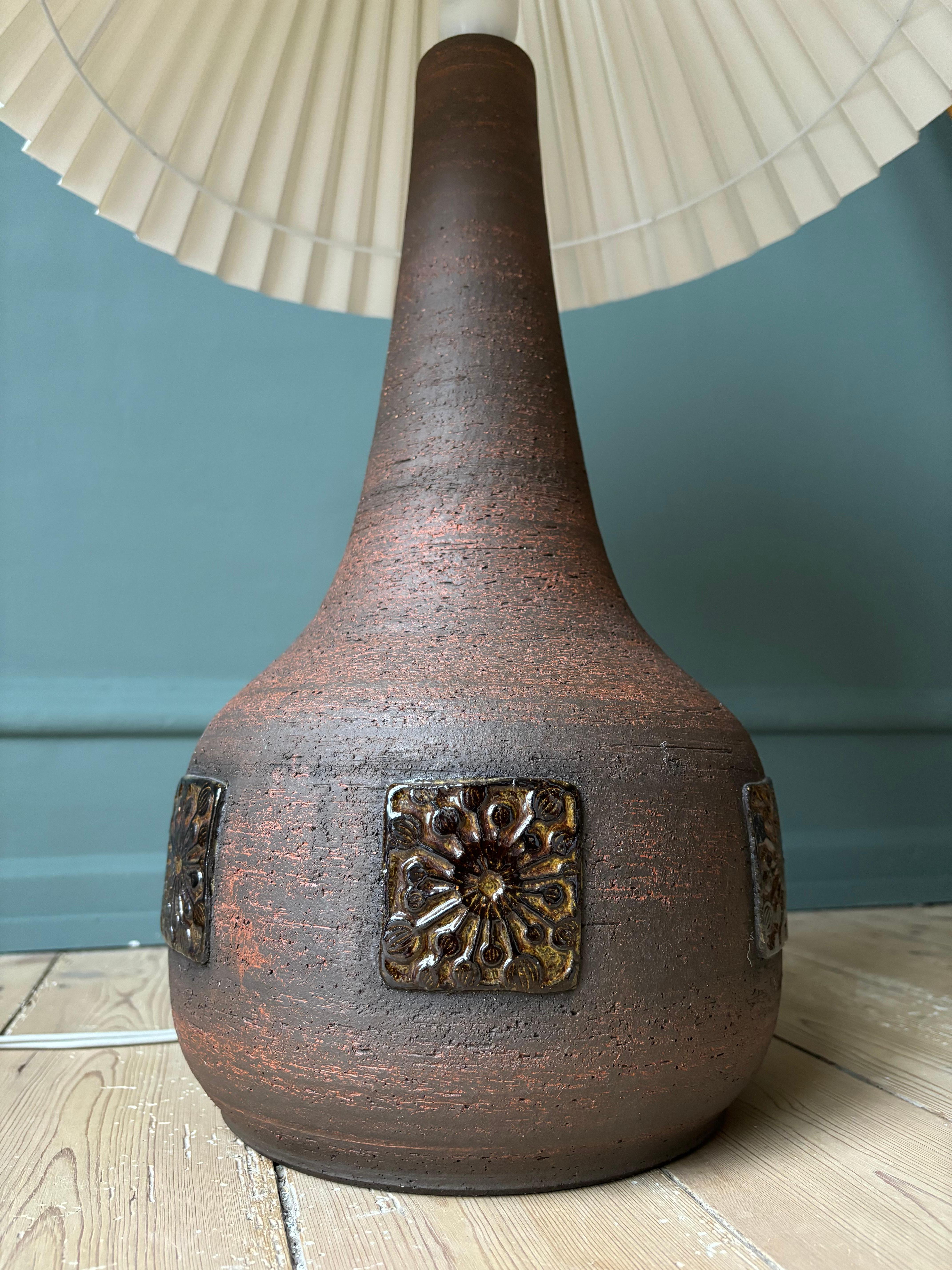 Glazed Large Belka Danish Rustic Stoneware Lamp, 1960s For Sale