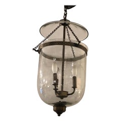 Vintage Large Bell Glass Lantern Chandelier Pendant with Bronze Finish