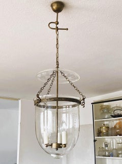 Large Bell Jar Lantern Hand Blown Glass Etched Grapevines Motifs, England, 1830s
