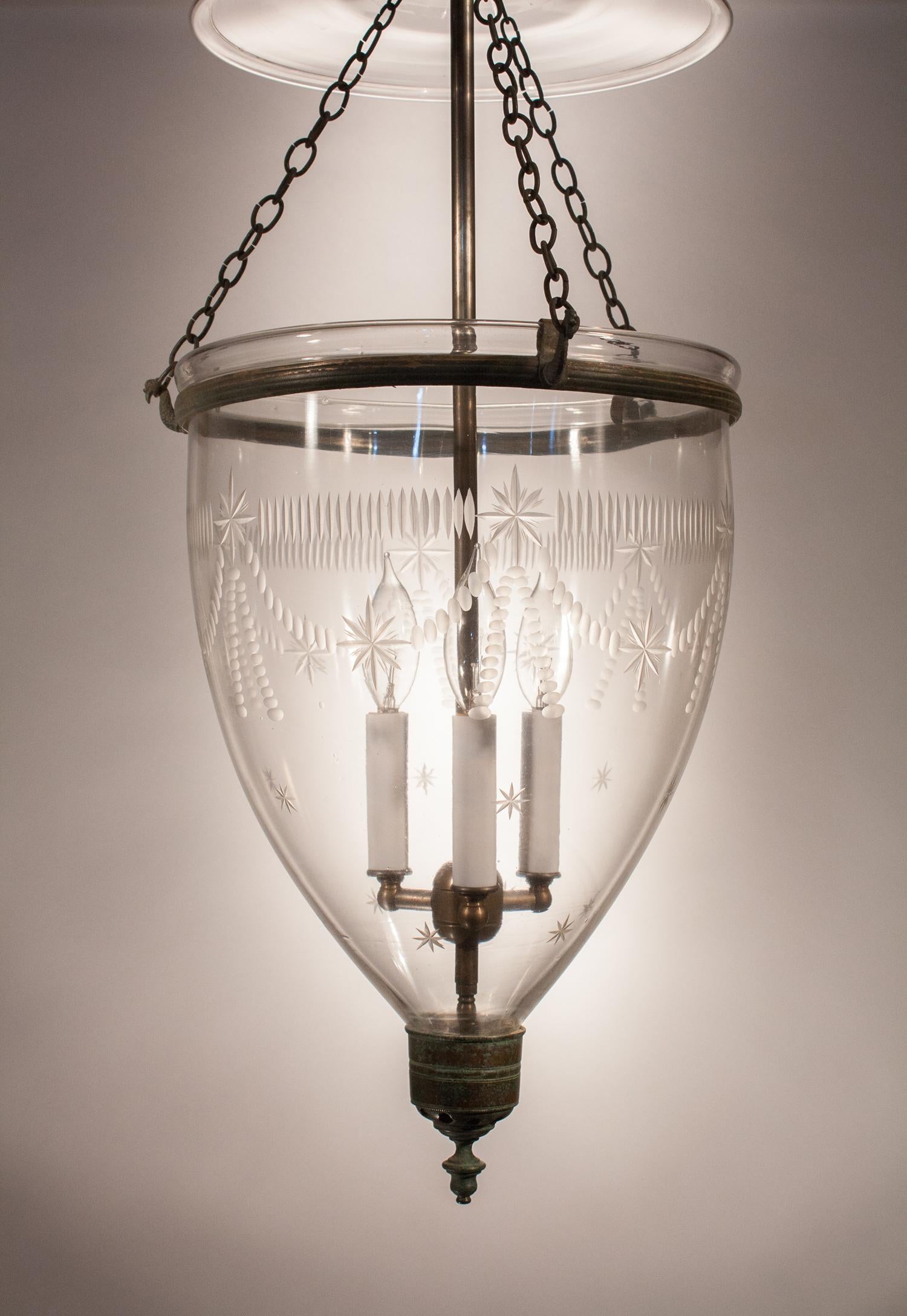 High Victorian Antique Bell Jar Lantern with Federal Etching