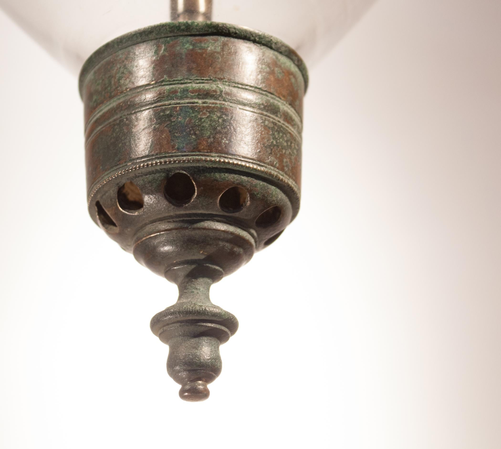 Brass Antique Bell Jar Lantern with Federal Etching